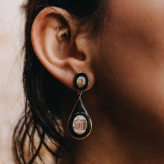 Italian Victorian Era Micro Mosaic Onyx Dangle Earrings