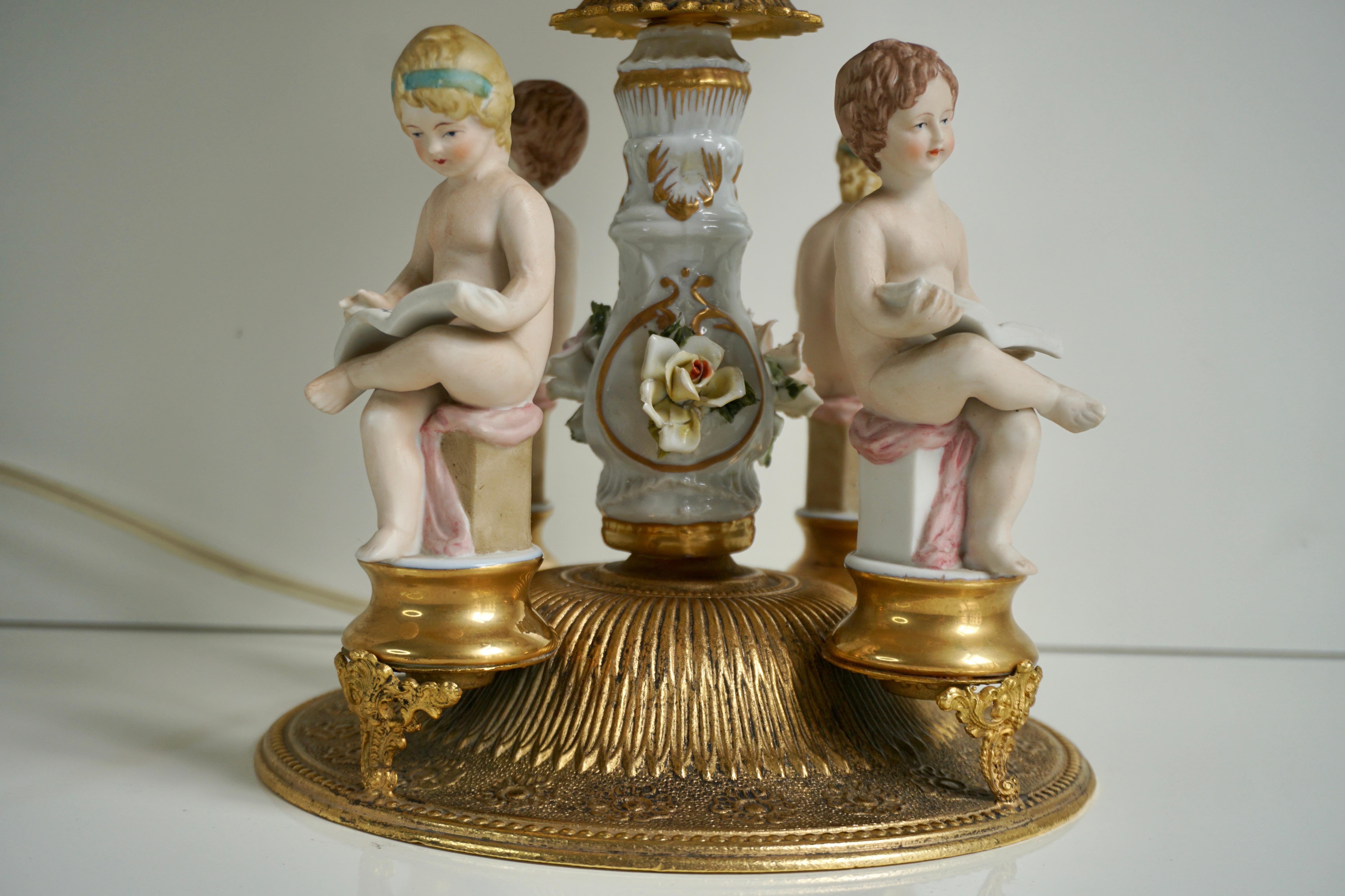 Italian Victorian Porcelain Cherub Lamp For Sale 4