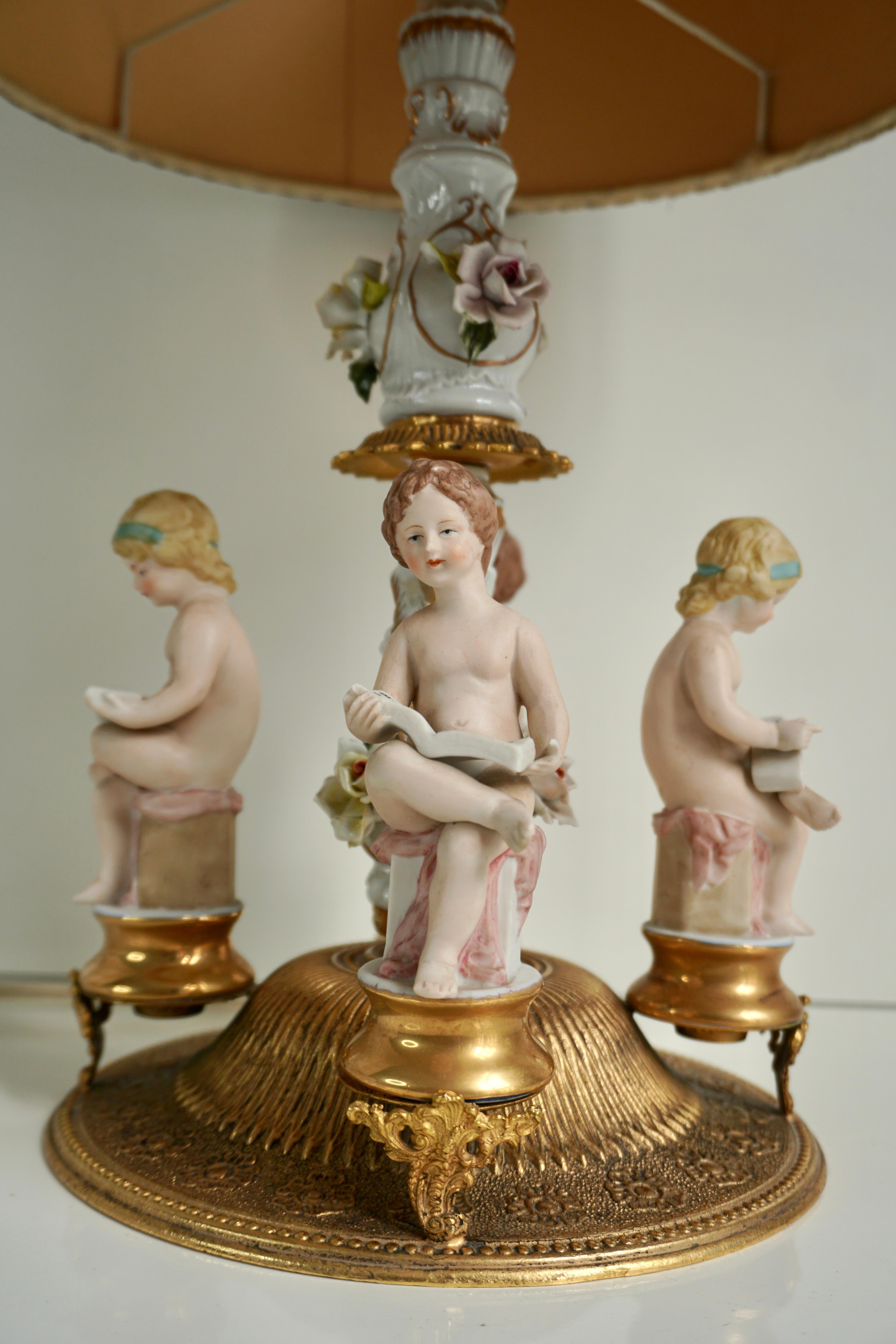 Italian Victorian Porcelain Cherub Lamp For Sale 2
