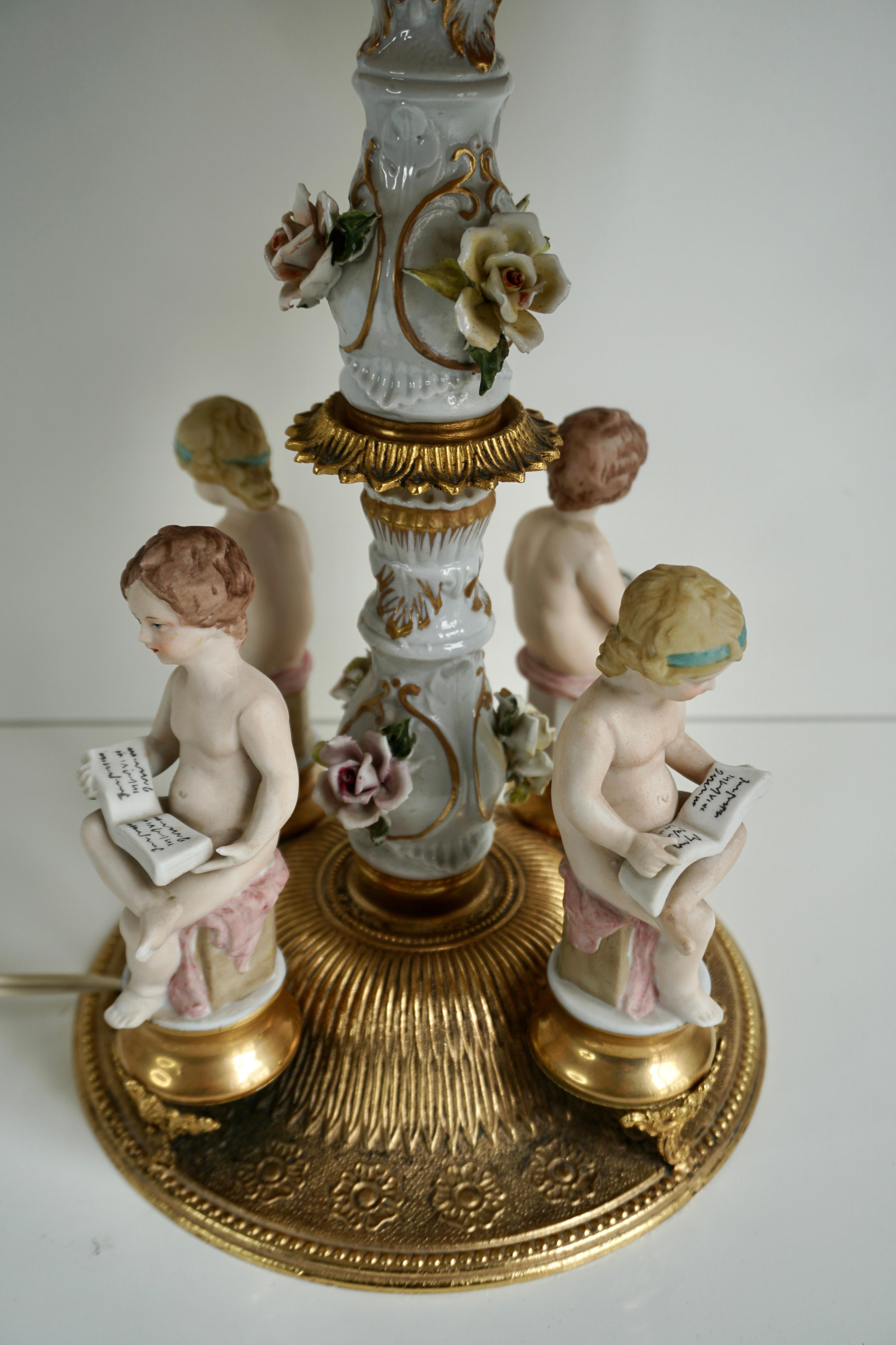 Italian Victorian Porcelain Cherub Lamp For Sale 6