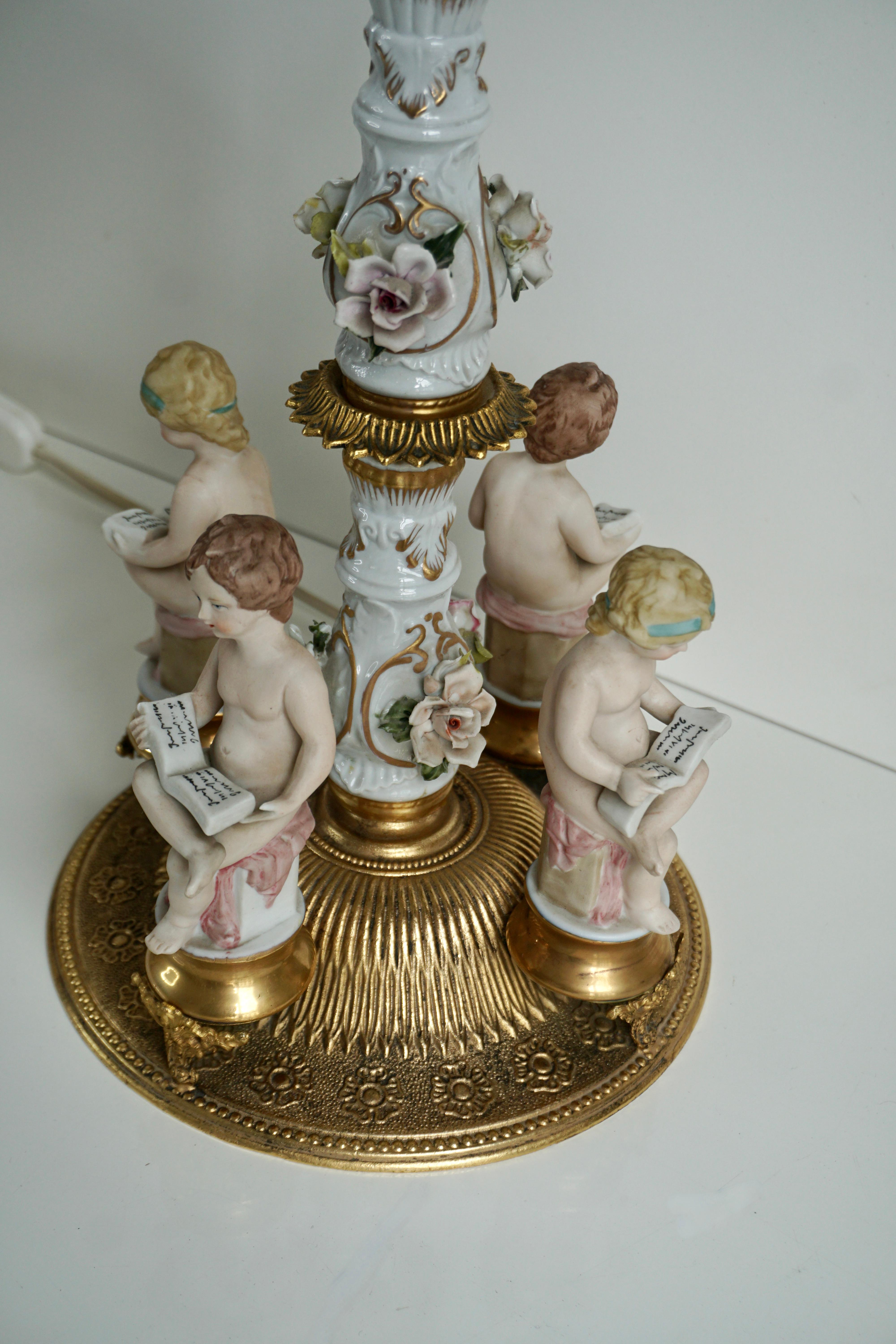 Italian Victorian Porcelain Cherub Lamp For Sale 7