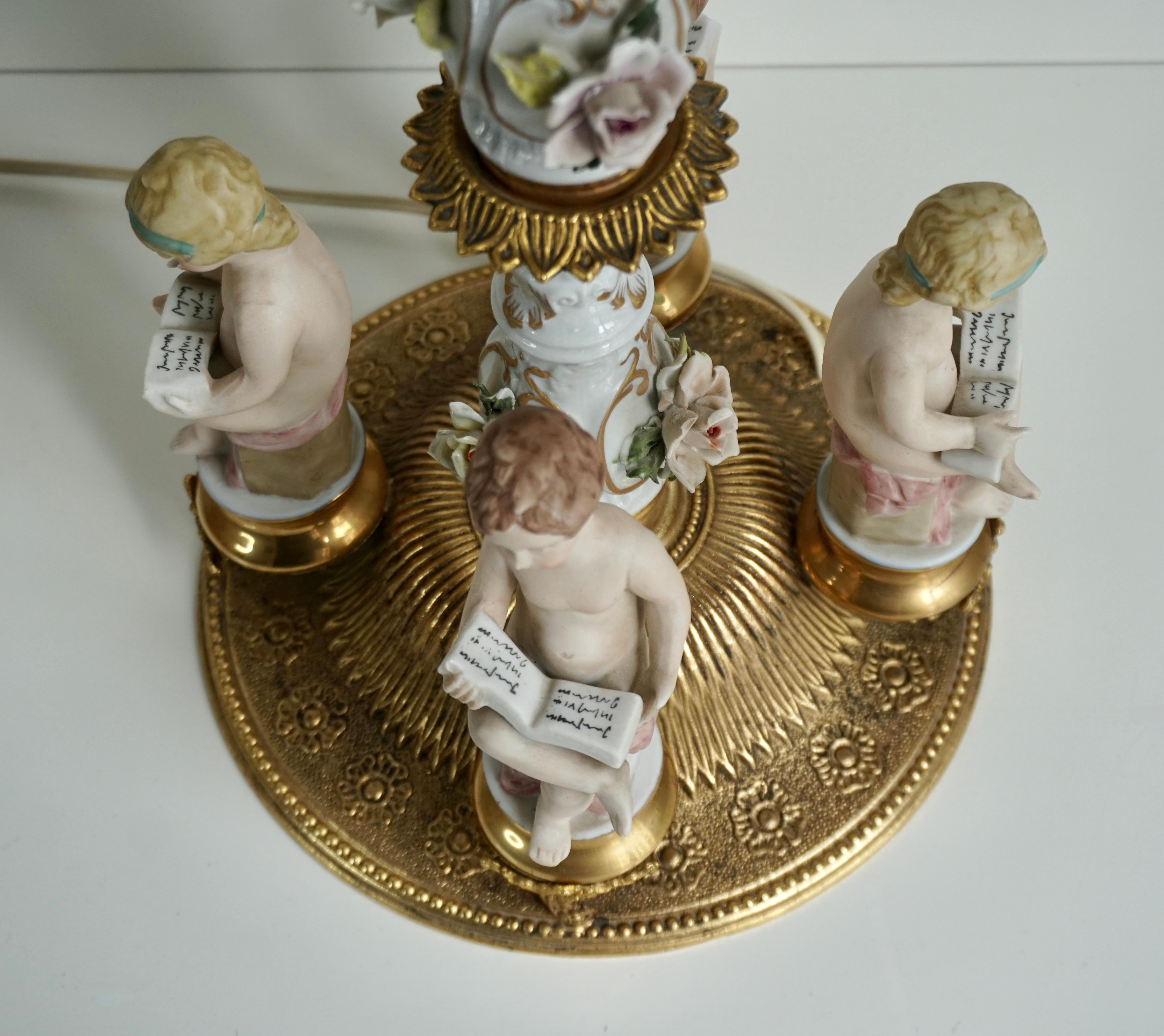 Italian Victorian Porcelain Cherub Lamp For Sale 8