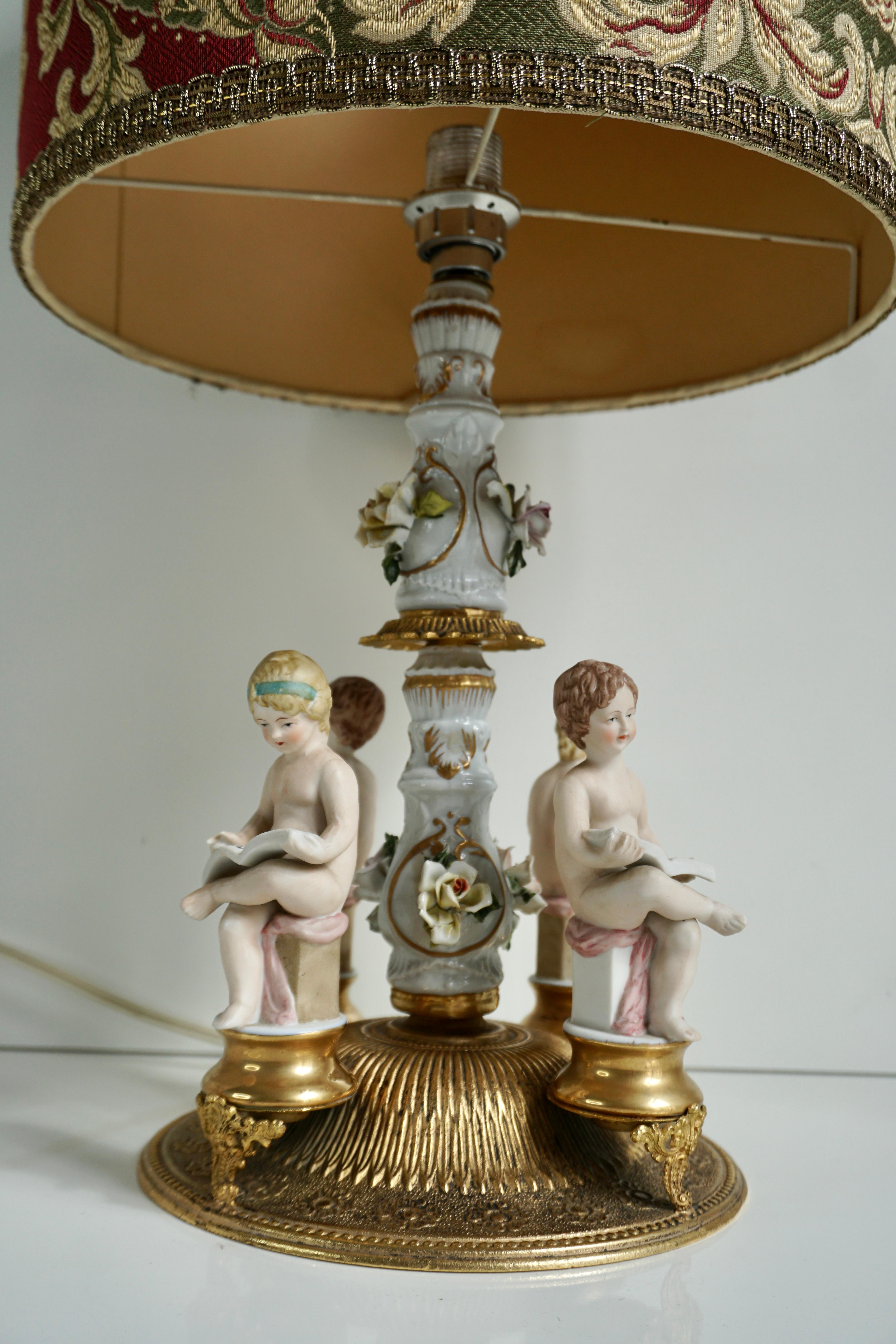 Italian Victorian Porcelain Cherub Lamp For Sale 1