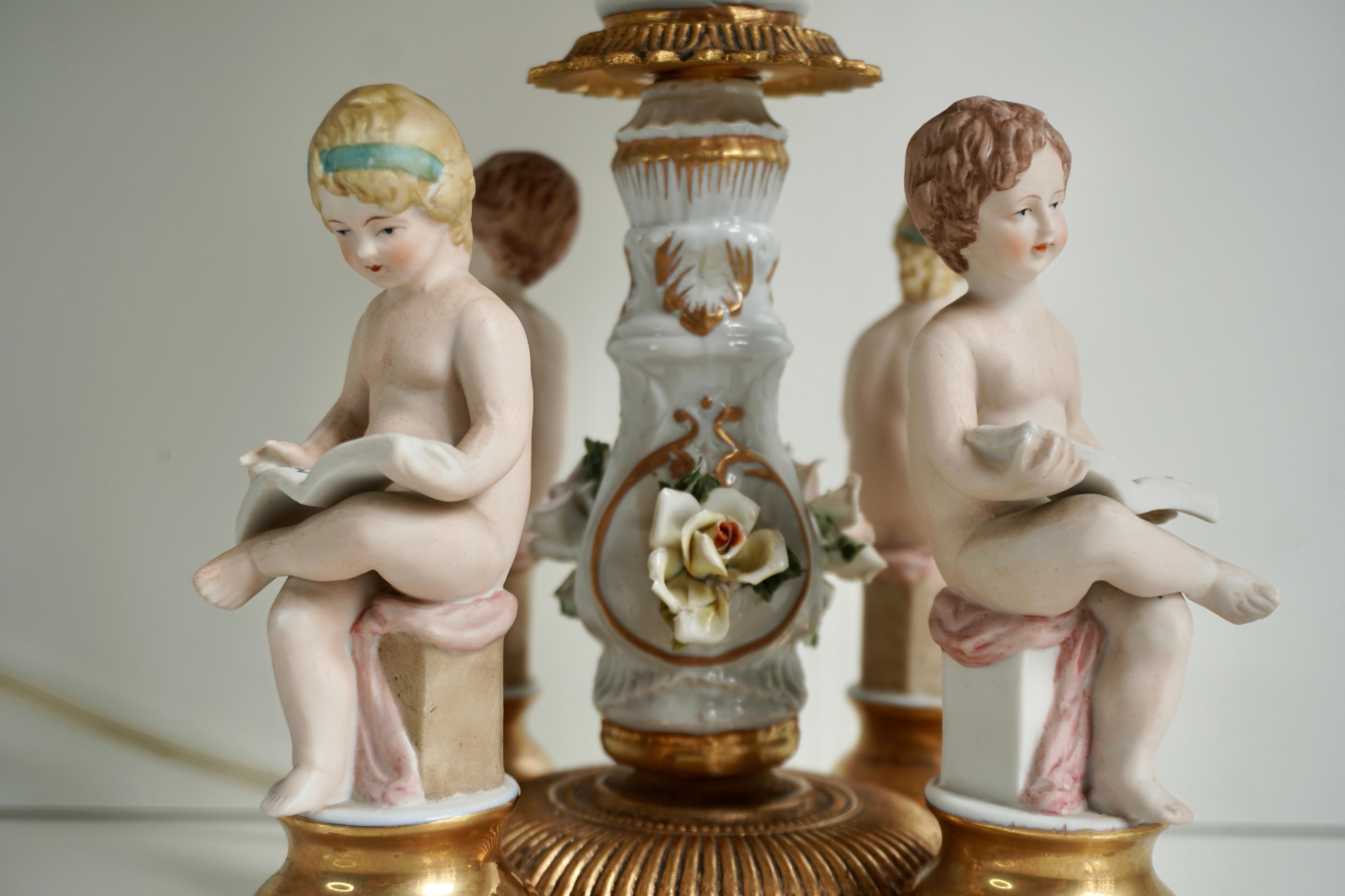 Italian Victorian Porcelain Cherub Lamp For Sale 3