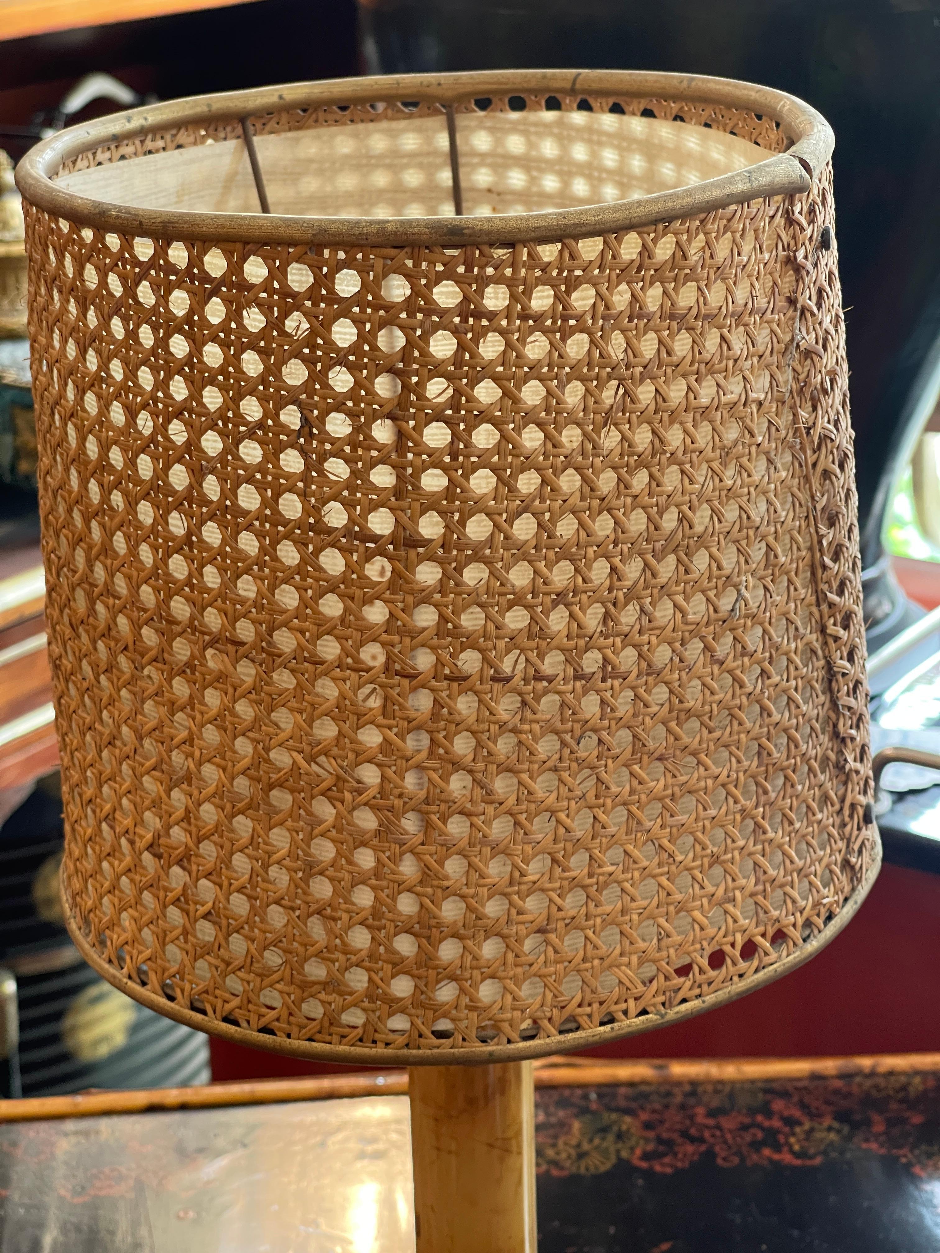 Mid-Century Modern Italian Vienna Straw & Rattan Table Lamp, 1950-1960 en vente