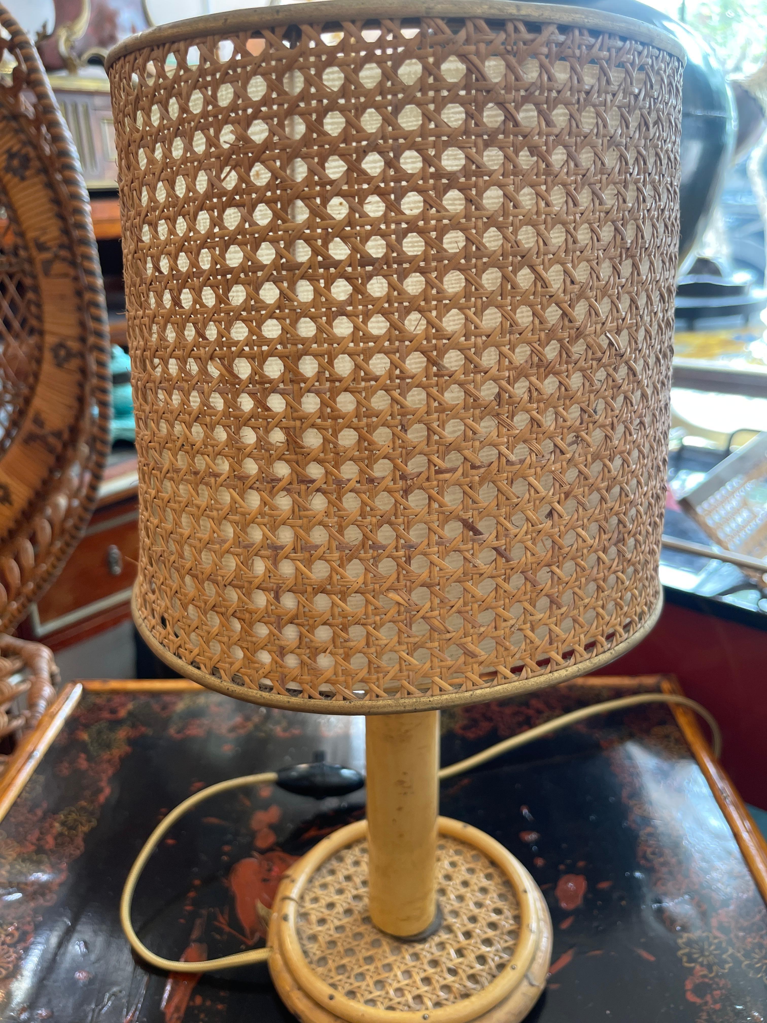 italien Italian Vienna Straw & Rattan Table Lamp, 1950-1960 en vente