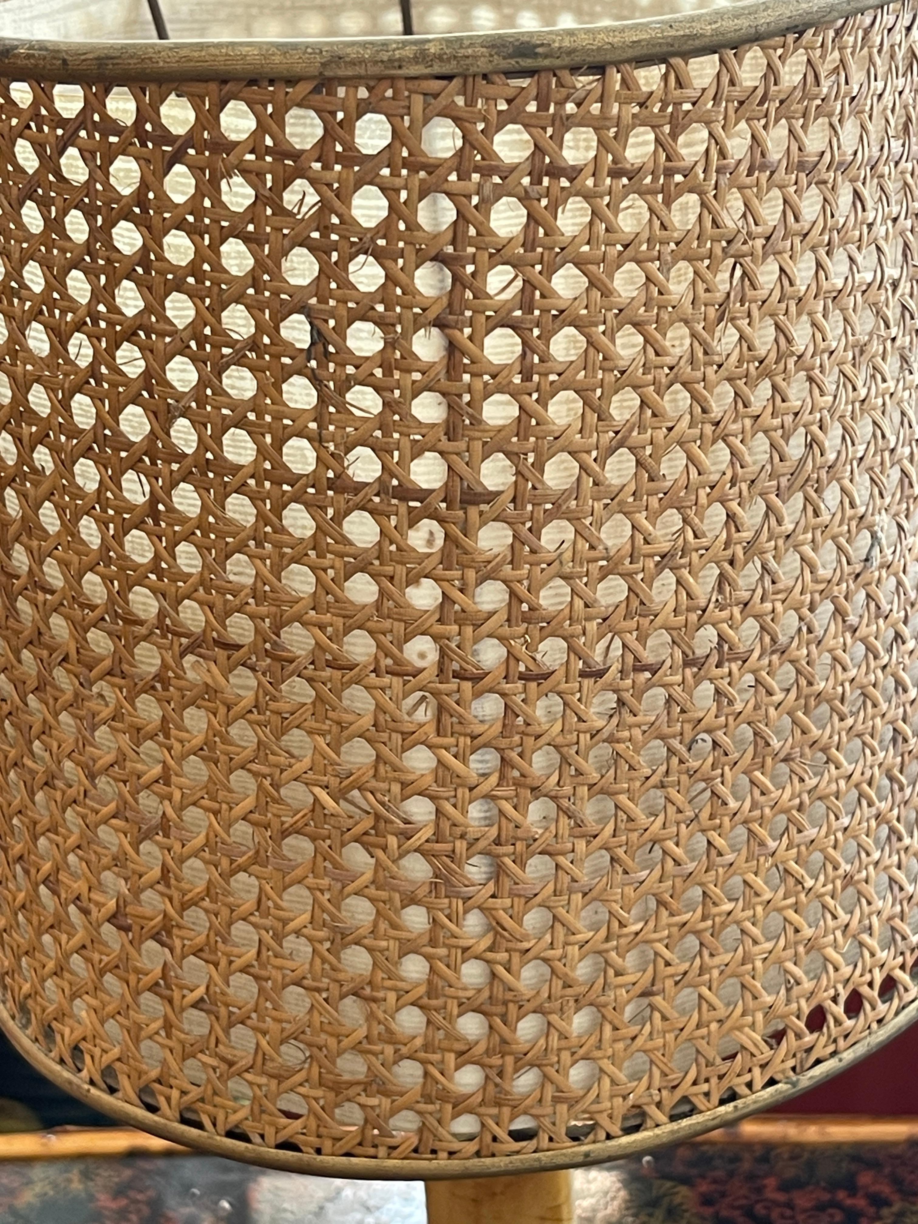 Fait main Italian Vienna Straw & Rattan Table Lamp, 1950-1960 en vente