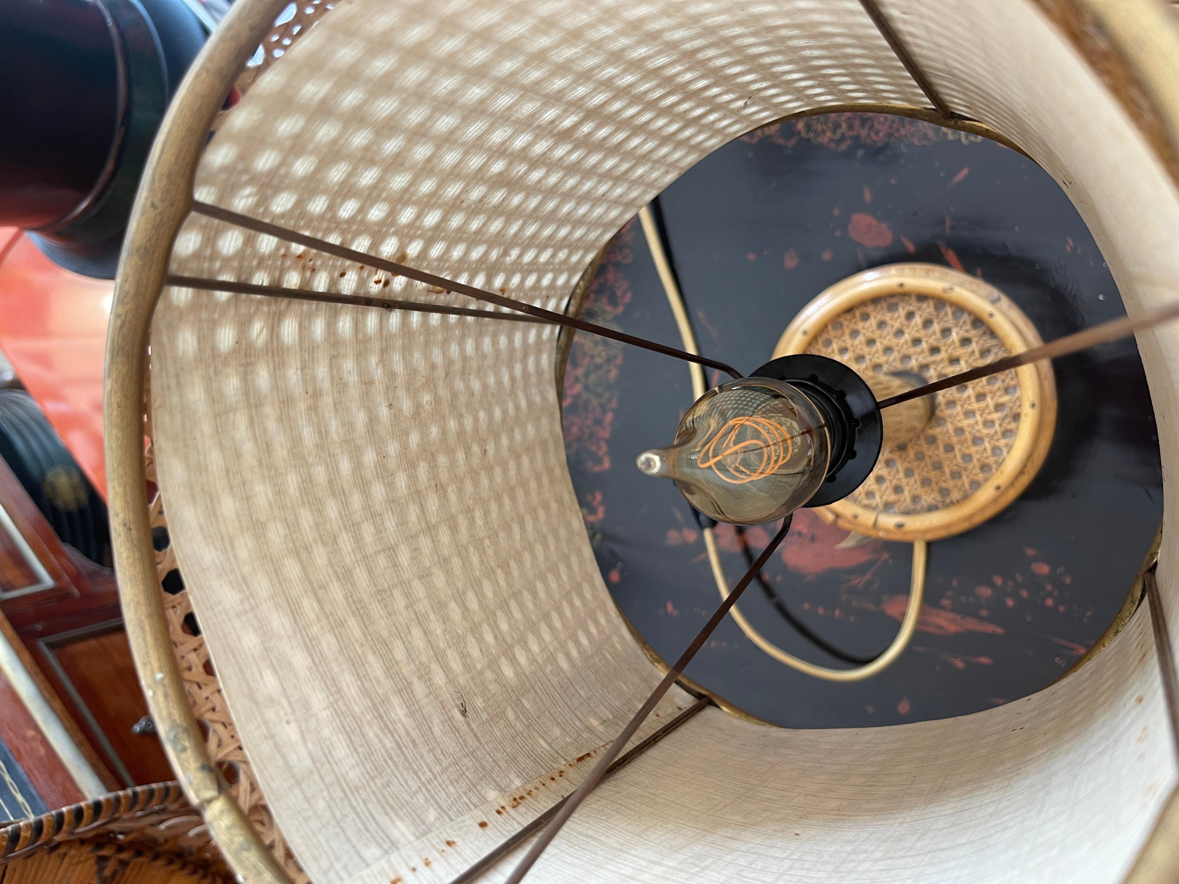 Paille Italian Vienna Straw & Rattan Table Lamp, 1950-1960 en vente