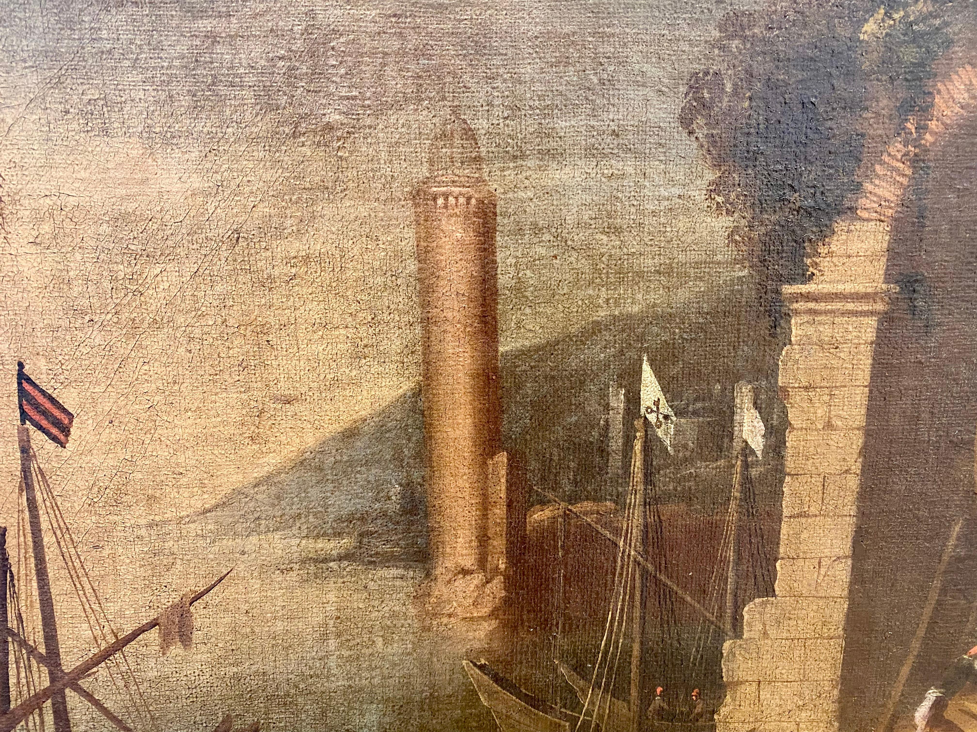 Italian View of the Livorno Lighthouse, First Quarter of 19th Century

This painting represents the view of the Livorno dock with the lighthouse in the background.
The different details in this picture could identify it as a historical view. The