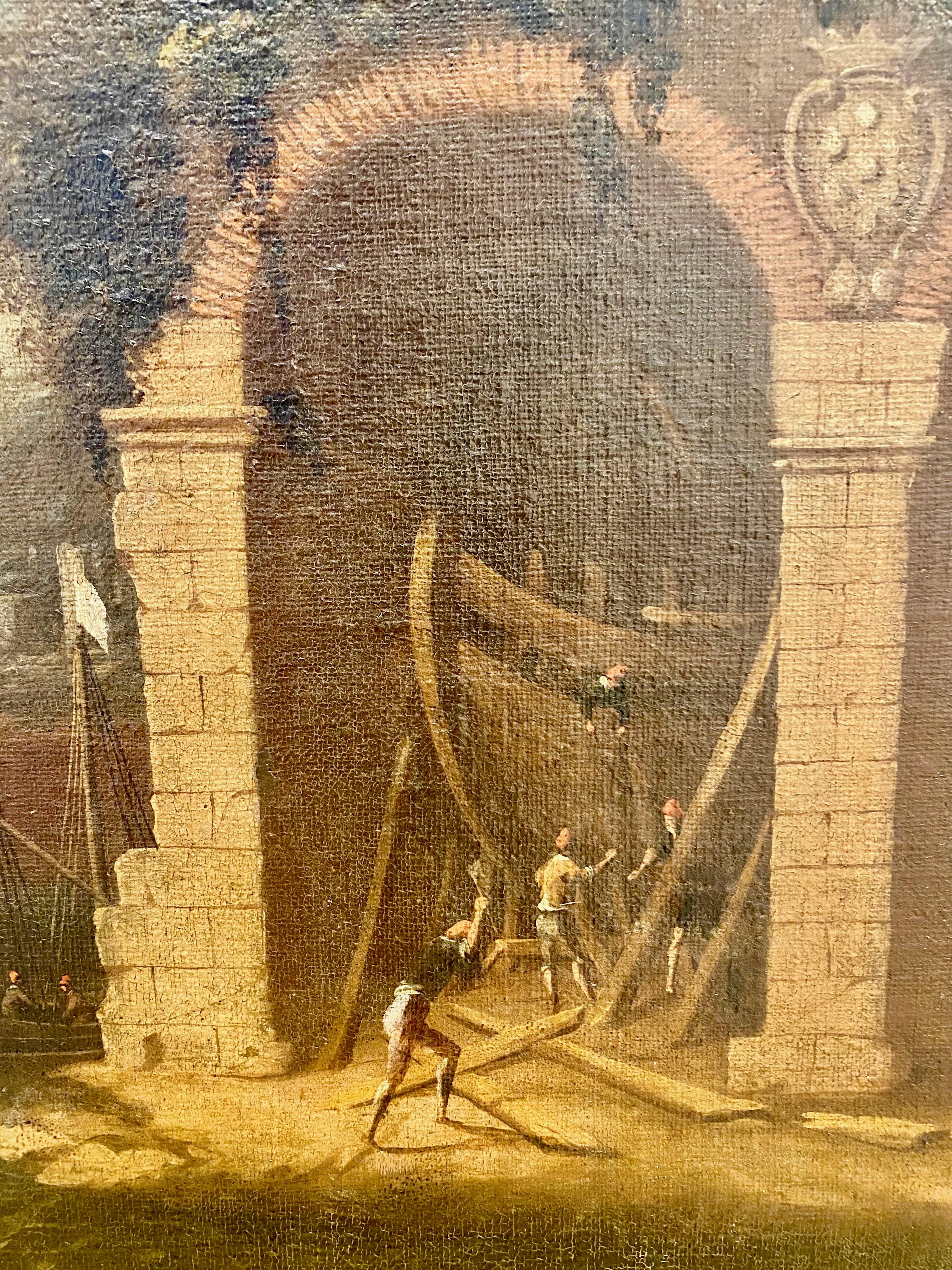 Italienische Ansicht des Leuchtturms von Livorno, erstes Viertel des 19. Jahrhunderts (Gemalt) im Angebot