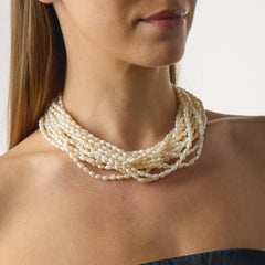 Italian vintage 13 strand pearl 18k gold necklace