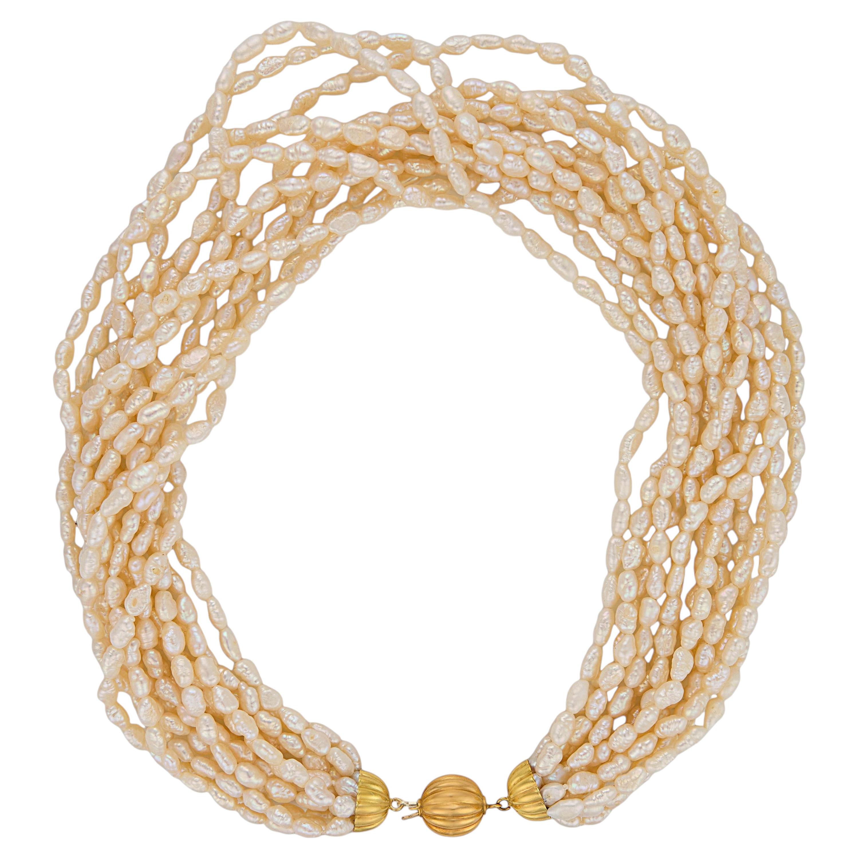 Collana italiana vintage a 13 fili di perle in oro 18k