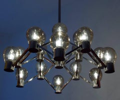 Italian Vintage 18-Arm Sculptural Chandelier Glass and Chrome Pendant, 1960s