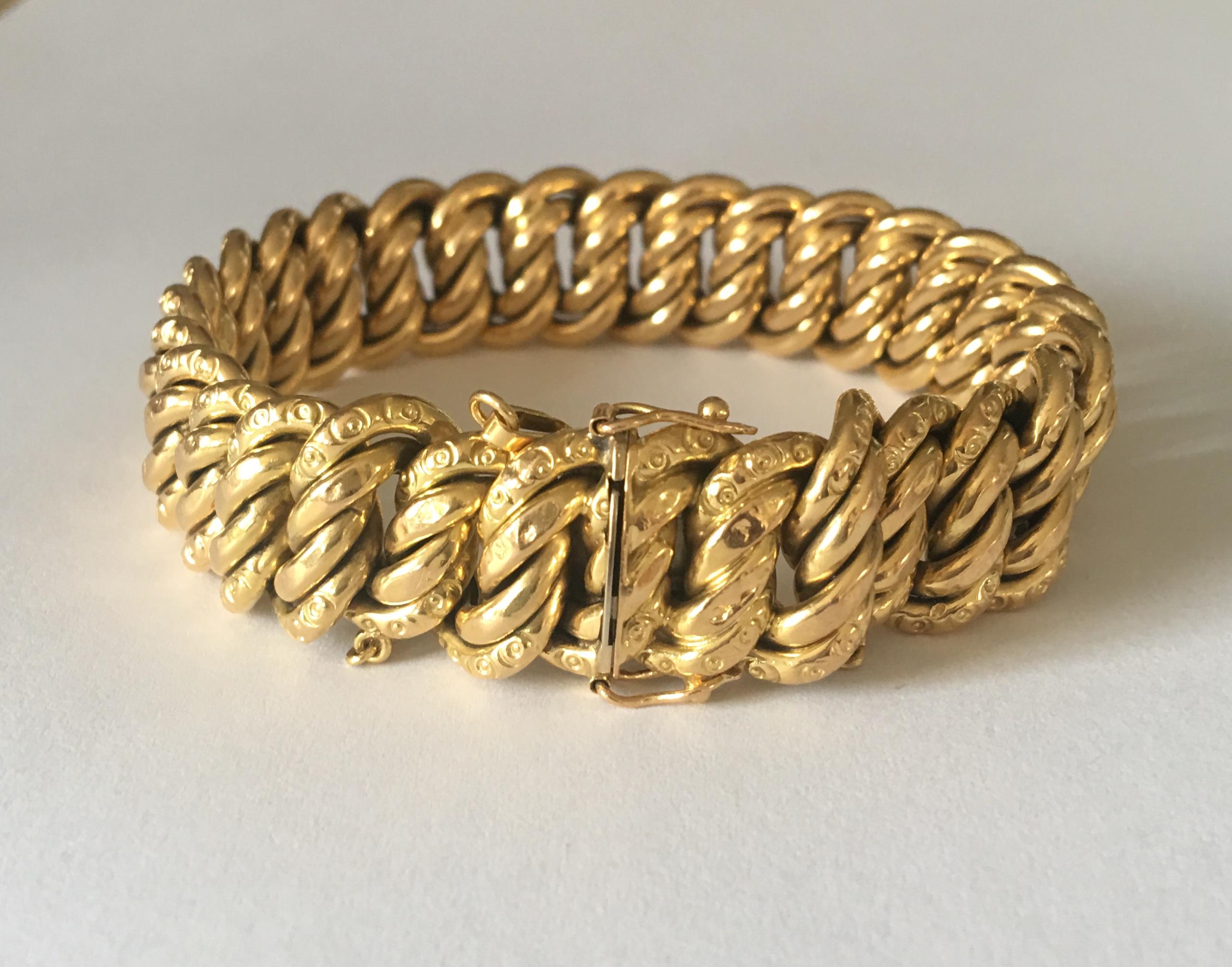 Italian Vintage 18 Karat Yellow Gold Flexible Cuff Bracelet 1