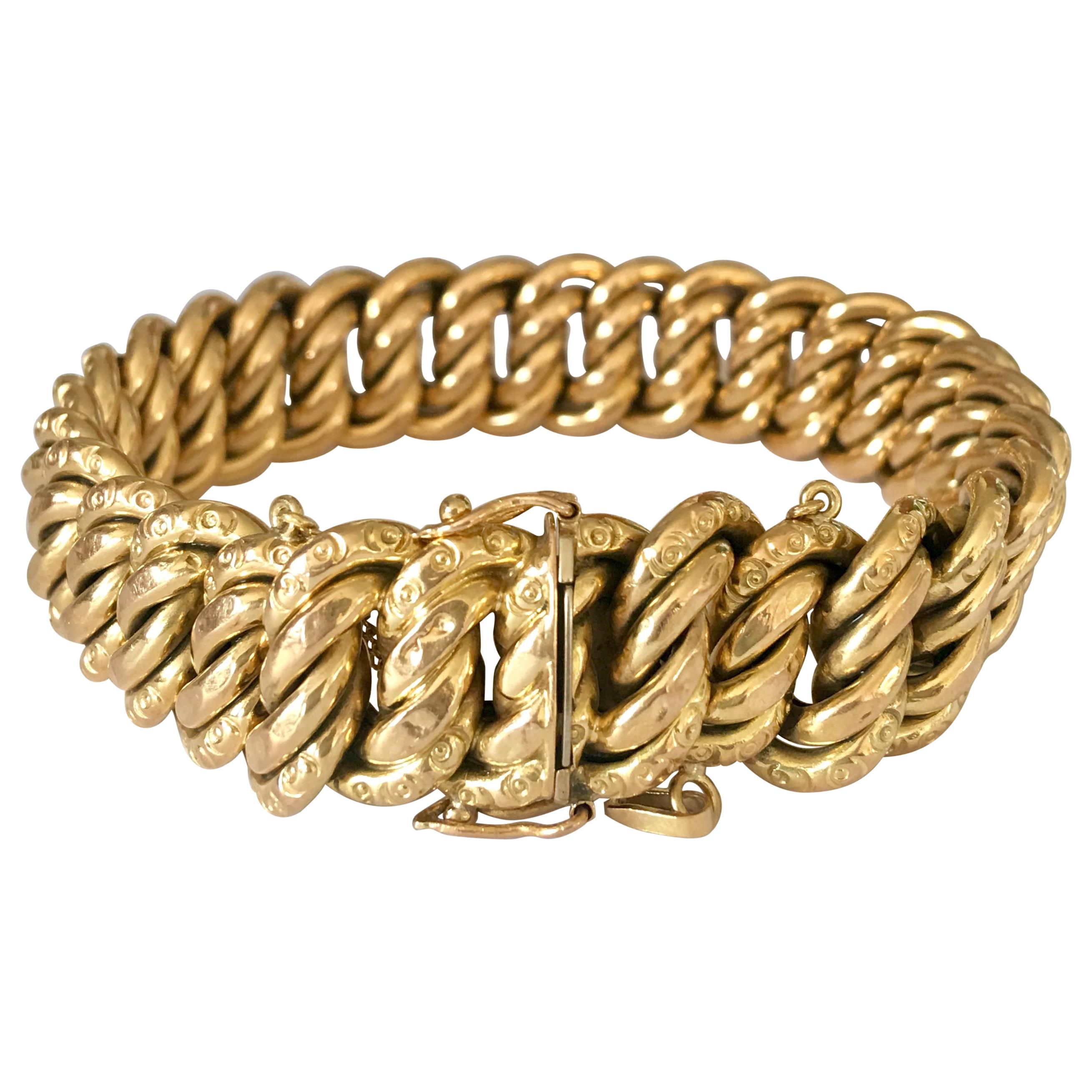 Italian Vintage 18 Karat Yellow Gold Flexible Cuff Bracelet