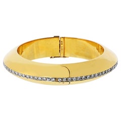 Italian Vintage 18K Yellow Gold Diamond Donut Bangle Bracelet