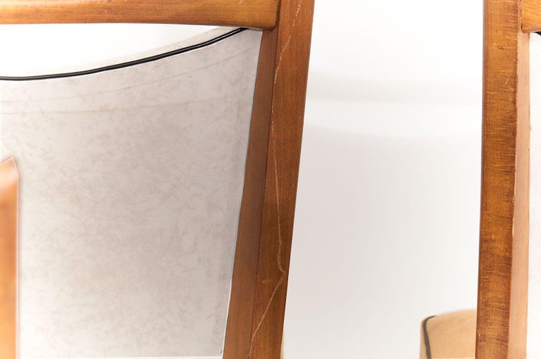 Italian Vintage 1950 Chairs In Blond Wood Brown Fabric And