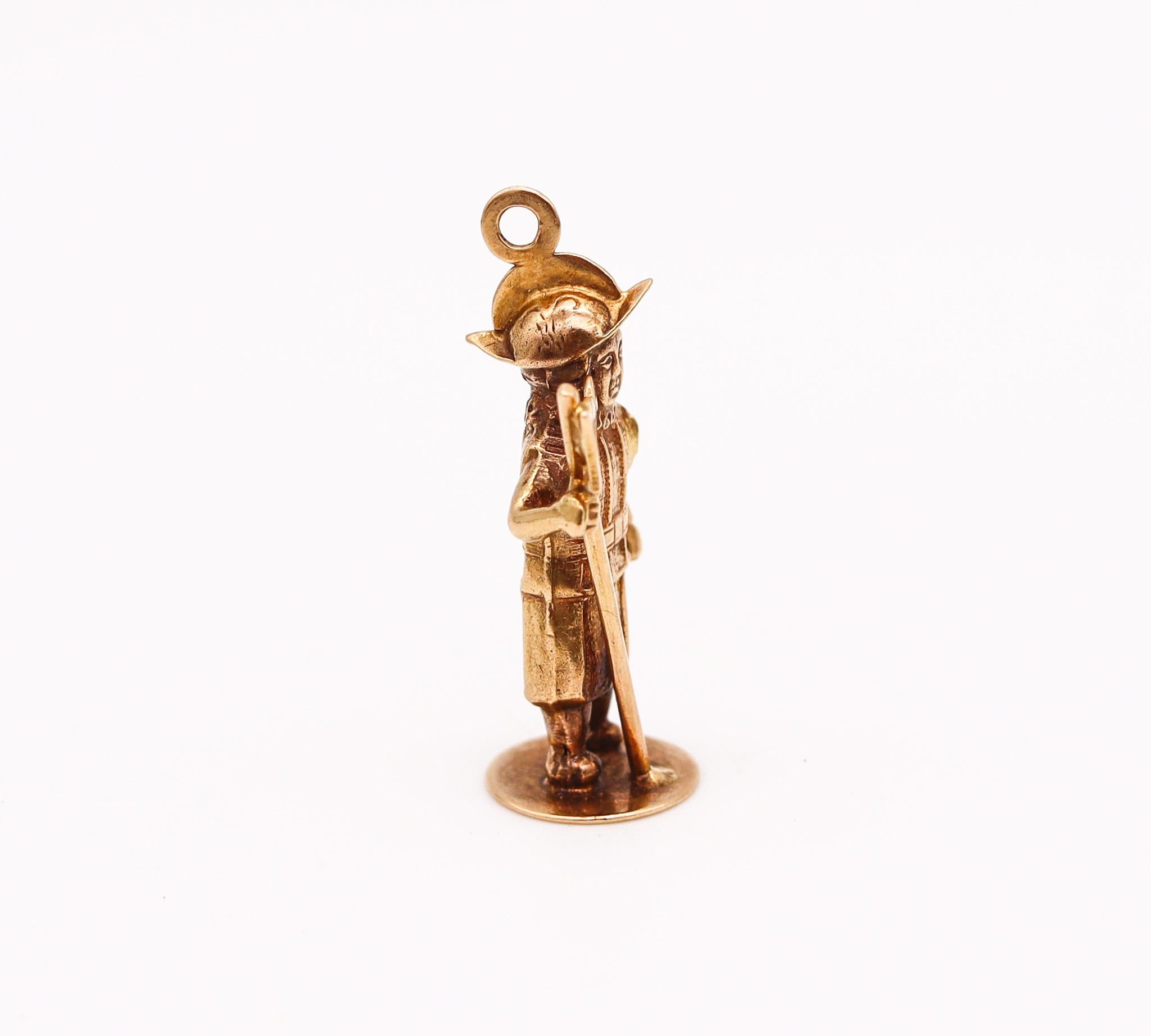 Vatican guard charm-pendant 

Beautiful and highly detailed three-dimensional piece, created in Italy during the post-war and the mid-century period, back in the 1950. This stunning playful toy charm has been crafted in the shape of a Vatican guard
