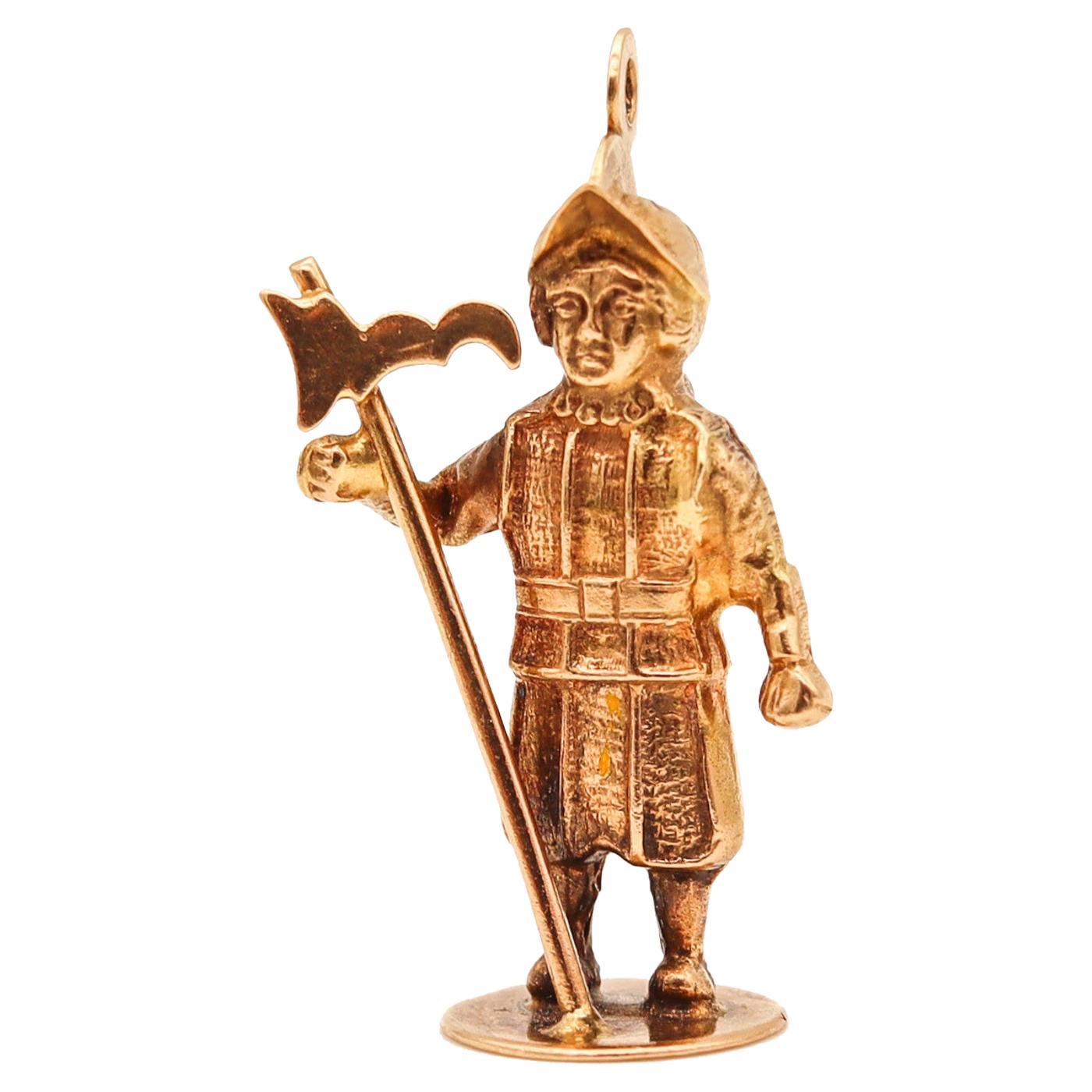 Italian Vintage 1950 Vatican Guard Charm Pendant in Solid 18 Karat Yellow Gold For Sale