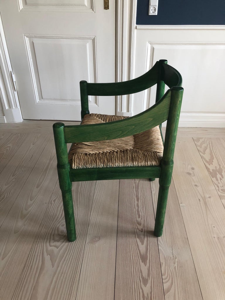 Italian Vintage 1950s Vico Magistretti Green Wood and Wicker Carimate Armchair In Good Condition In Copenhagen K, DK