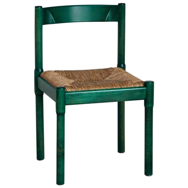 Italian Vintage 1950s Vico Magistretti Green Wood And Wicker Carimate Chair  at 1stDibs
