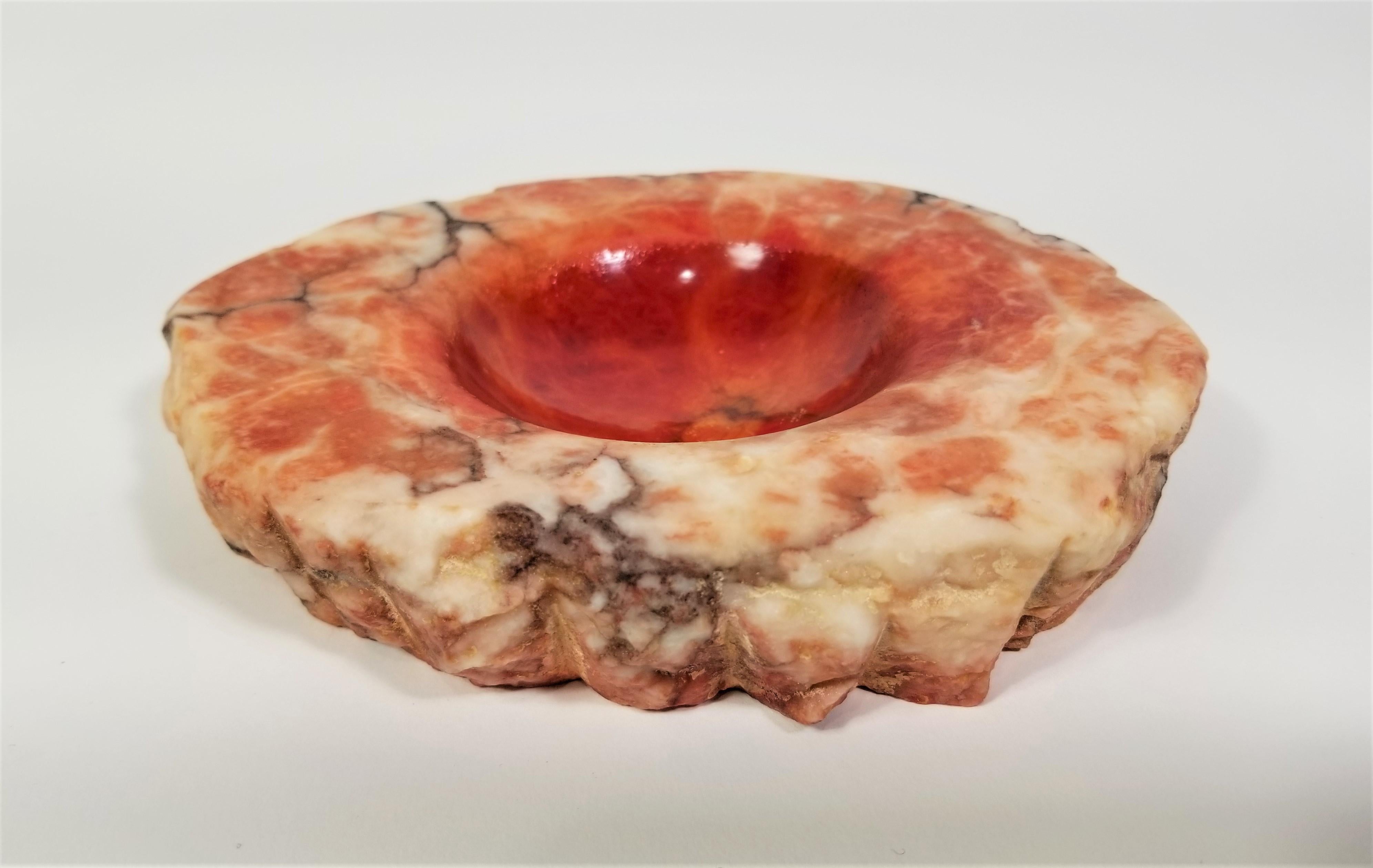 Italian vintage Genuine Alabaster ashtray hand carved Made in Italy. 
 