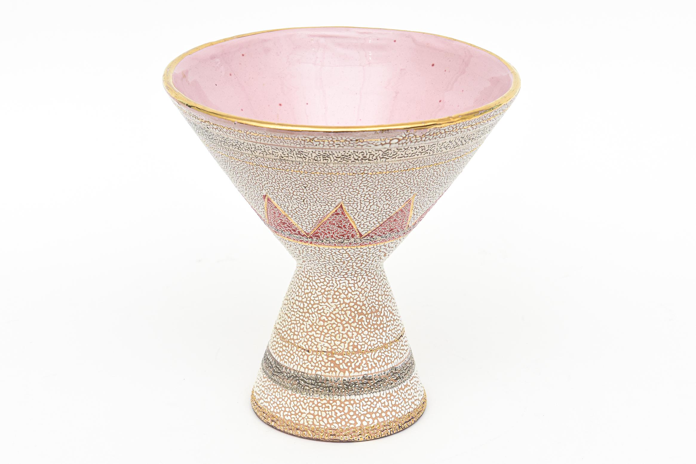 Italian Vintage Aldo Londi Bitossi Seta Taza Compote Bowl Pink, Silver, Gold  5