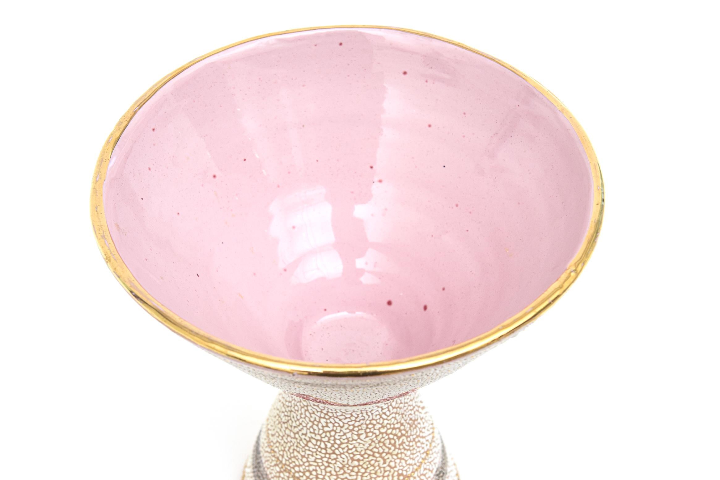 Italian Vintage Aldo Londi Bitossi Seta Taza Compote Bowl Pink, Silver, Gold  1