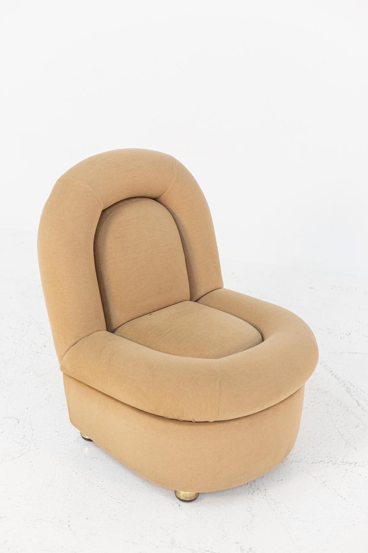 Mid-Century Modern Italian Vintage Armchair in Brown Fabric and Brass, 1970s