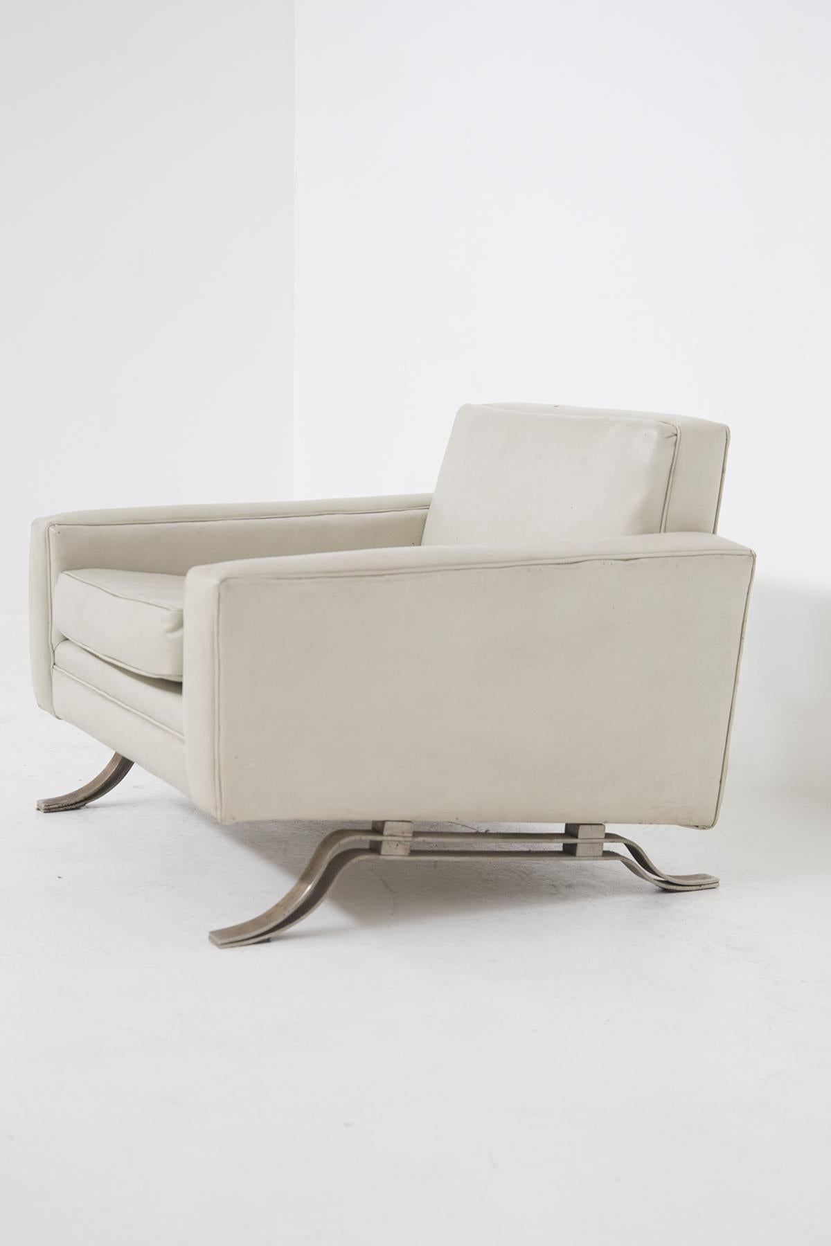 Mid-Century Modern Italian Vintage Armchairs in Grey Leather Attr to Ignazio Gardella For Sale