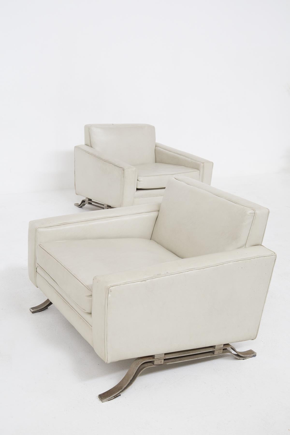 Italian Vintage Armchairs in Grey Leather Attr to Ignazio Gardella For Sale 1