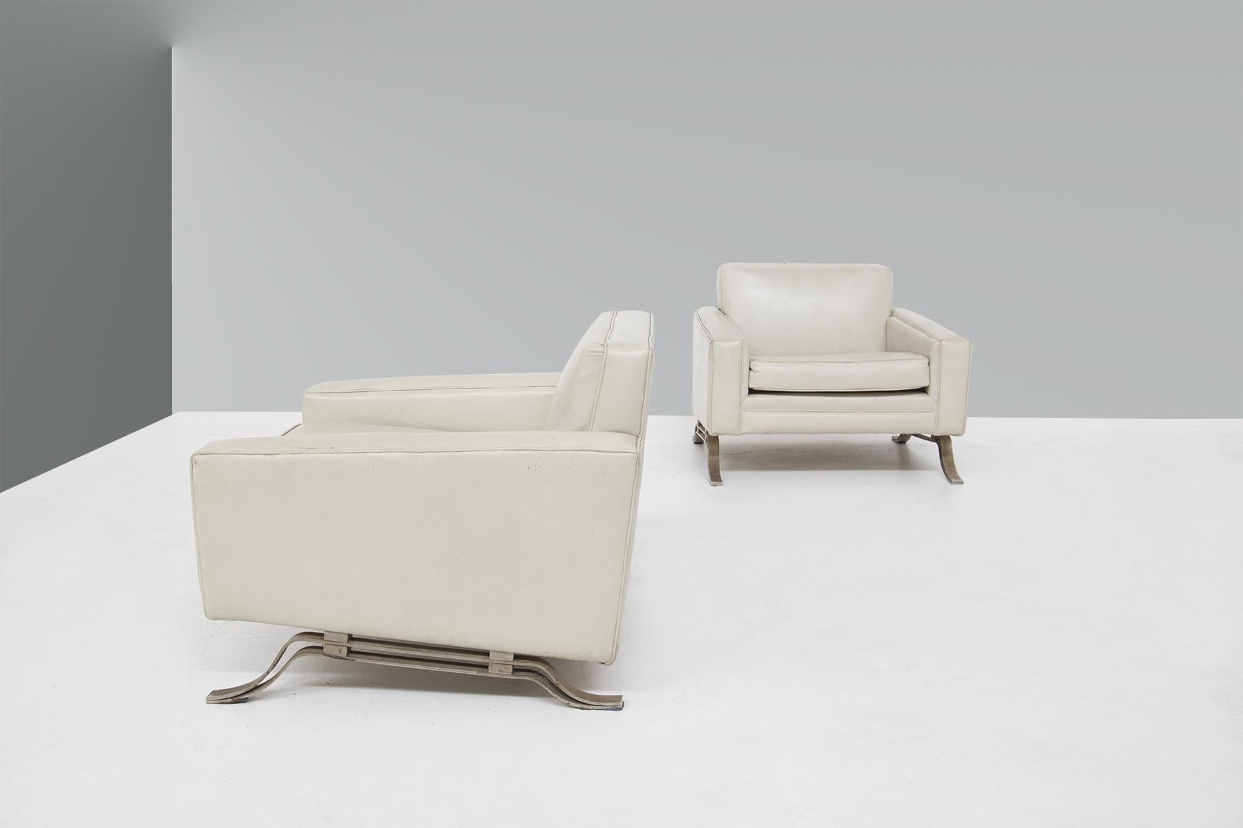 Italian Vintage Armchairs in Grey Leather Attr to Ignazio Gardella For Sale