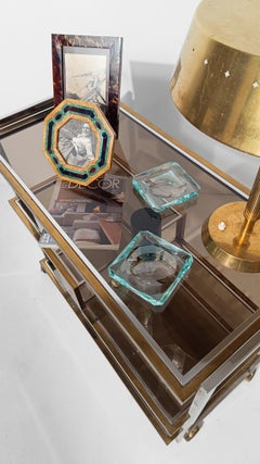 Italian Vintage Ashtray in Beveled Nile Green Glass Attributed to Fontana Arte