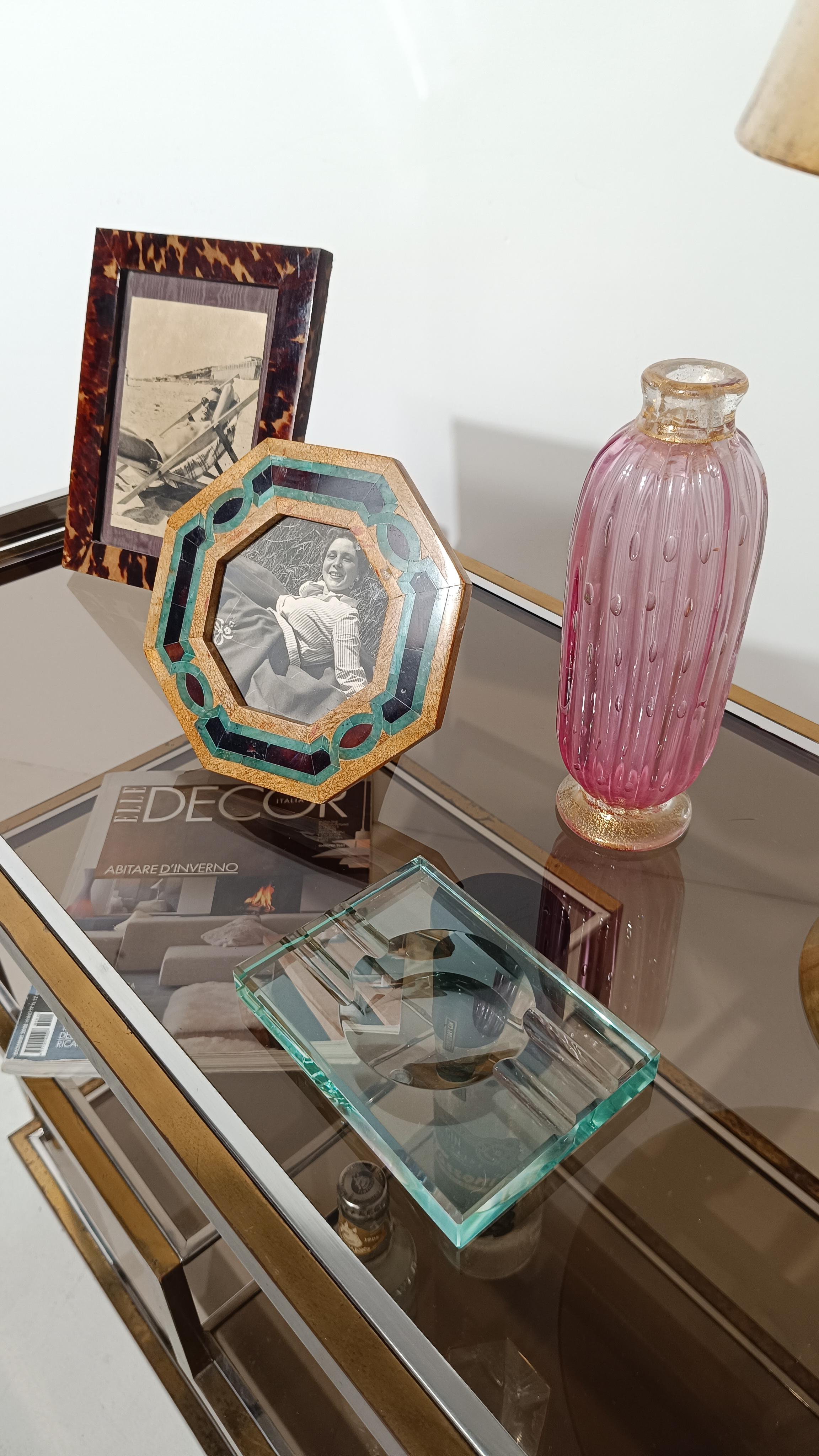 20ième siècle Cendrier italien vintage en verre vert nile biseauté attribué à Fontana Arte en vente