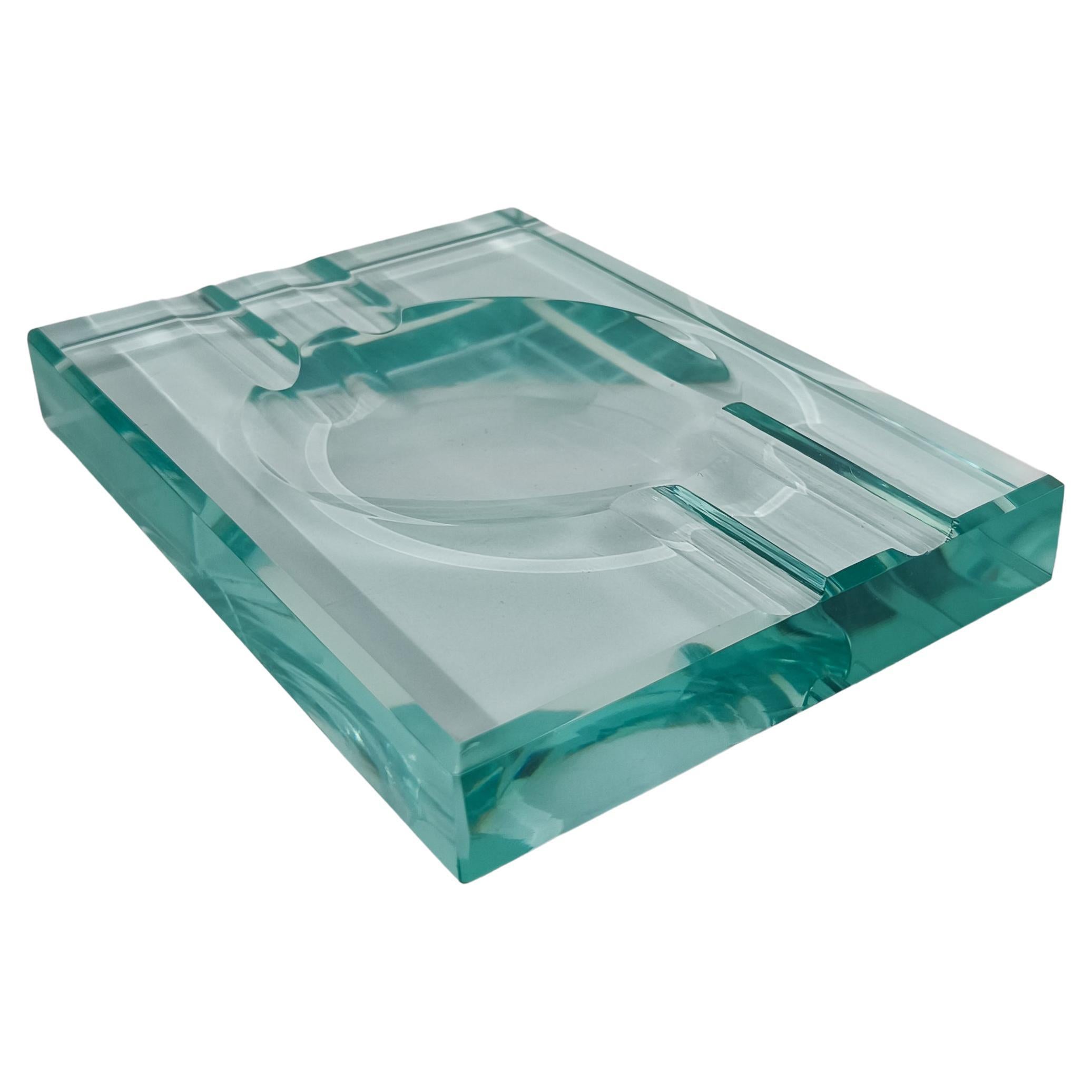 Posacenere vintage italiano in vetro smussato color verde Nilo attribuito a Fontana Arte