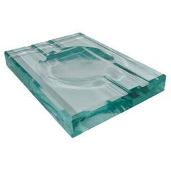 Posacenere vintage italiano in vetro smussato color verde Nilo attribuito a Fontana Arte
