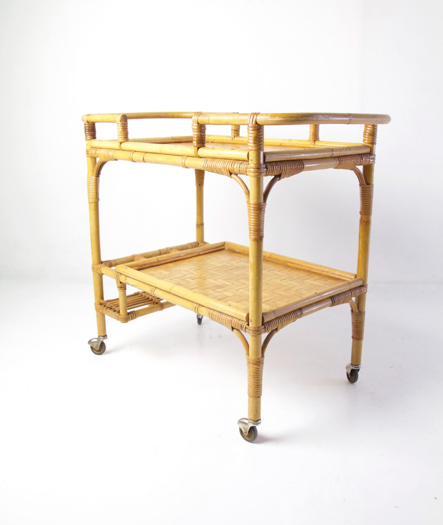 vintage bamboo bar cart