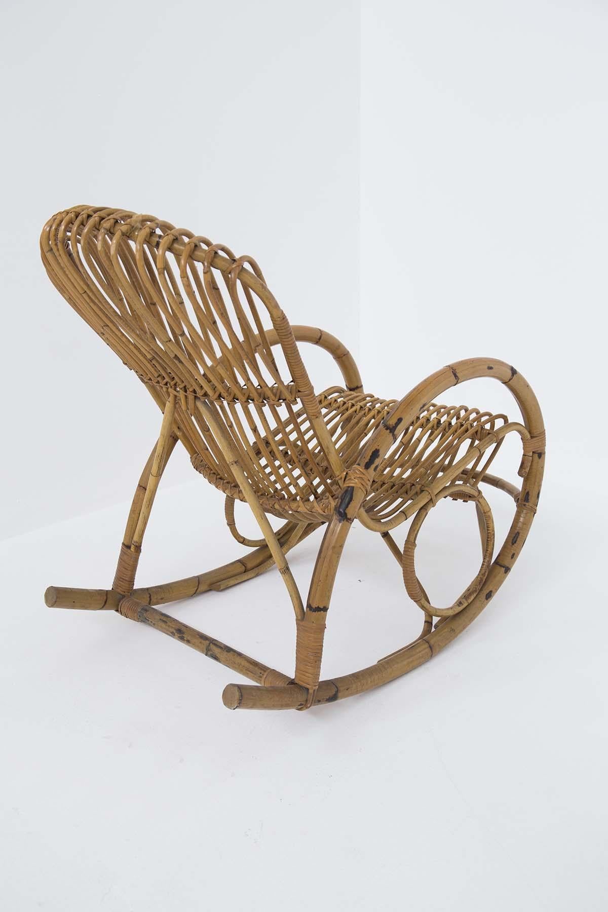 Italian Vintage Bamboo Rocking Chair 1950s In Good Condition For Sale In Milano, IT