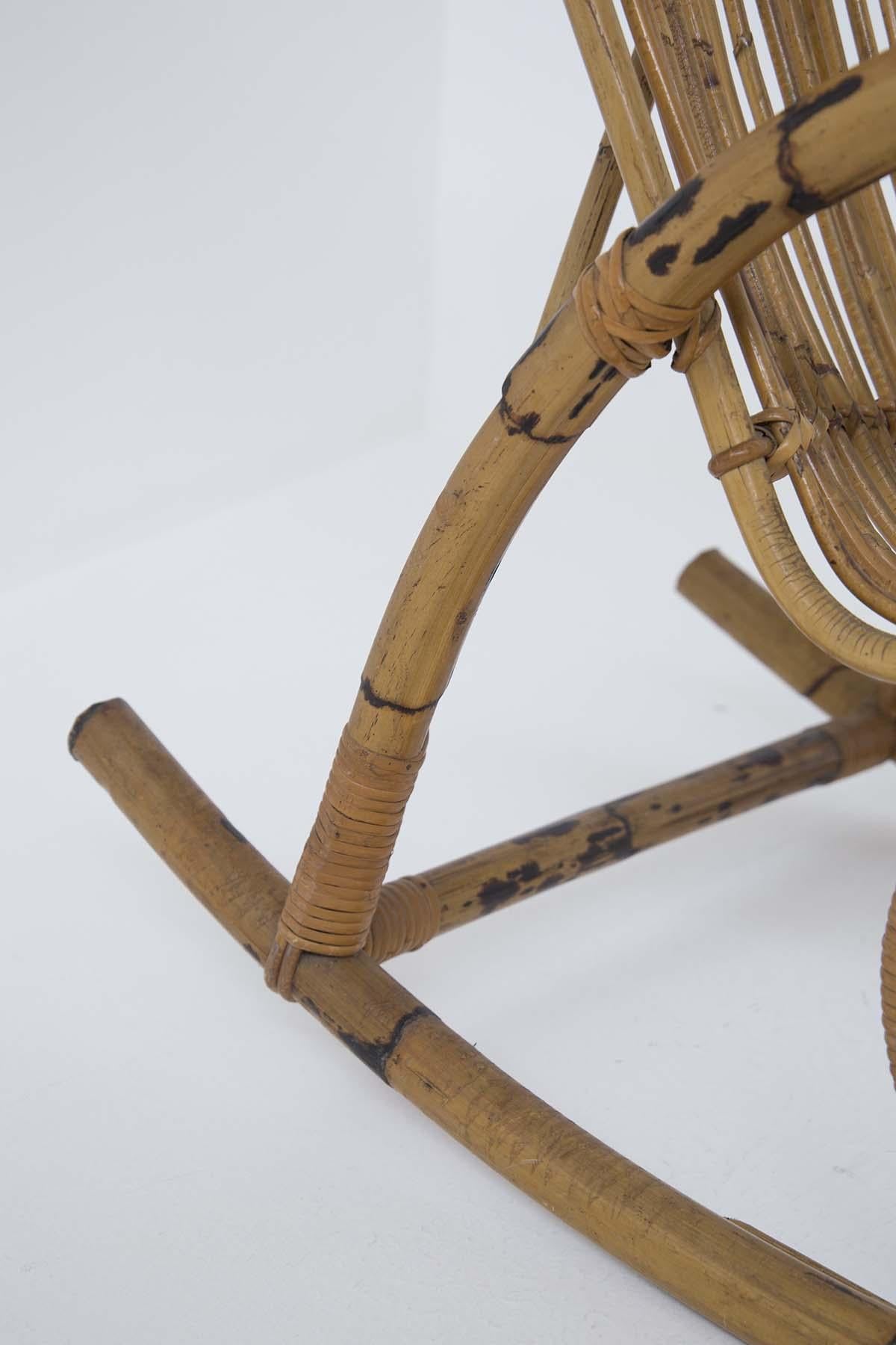 Mid-20th Century Italian Vintage Bamboo Rocking Chair 1950s For Sale