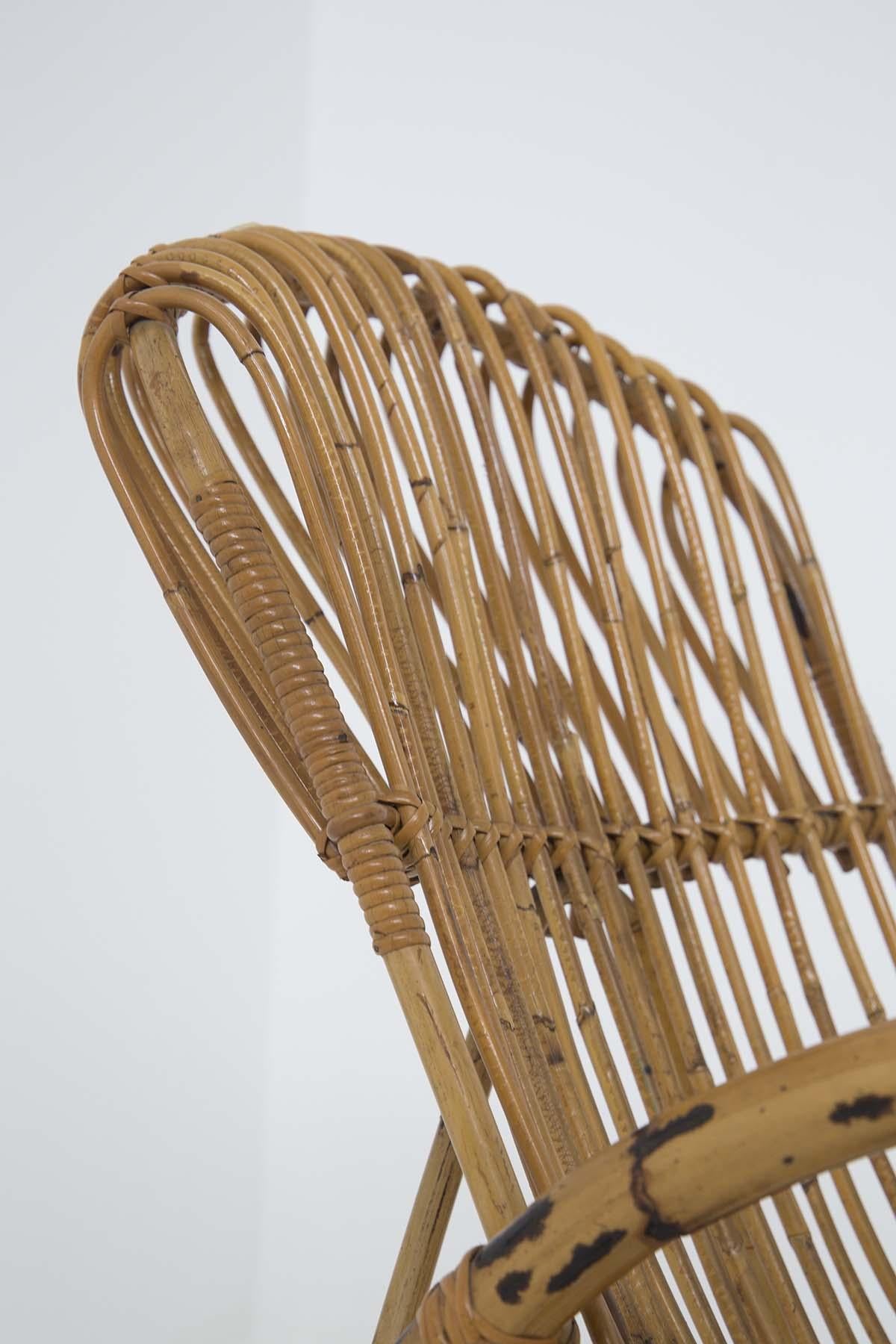 Italian Vintage Bamboo Rocking Chair 1950s For Sale 1