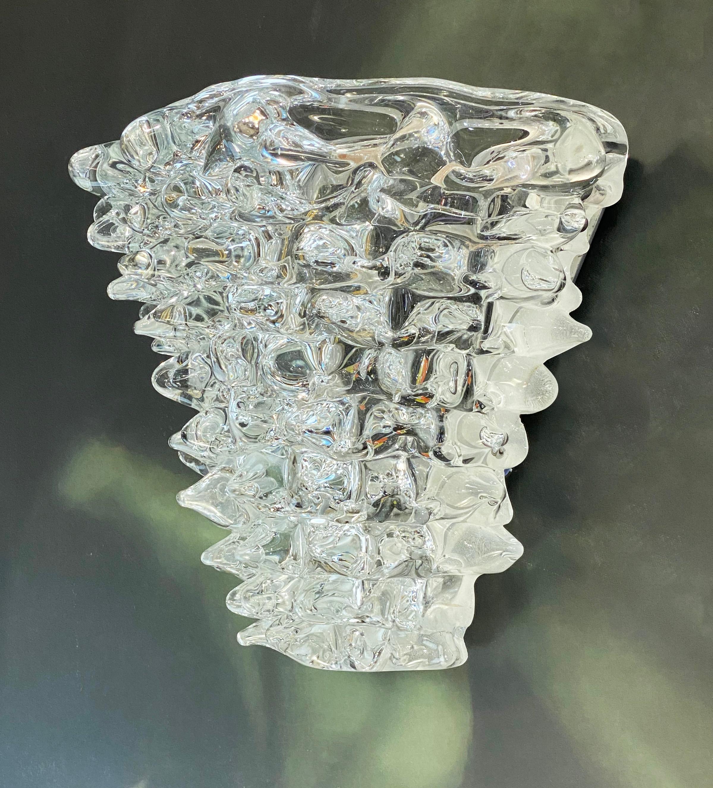 Italian Vintage Barovier Toso Crystal Textured Murano Glass Satin Silver Sconces For Sale 4