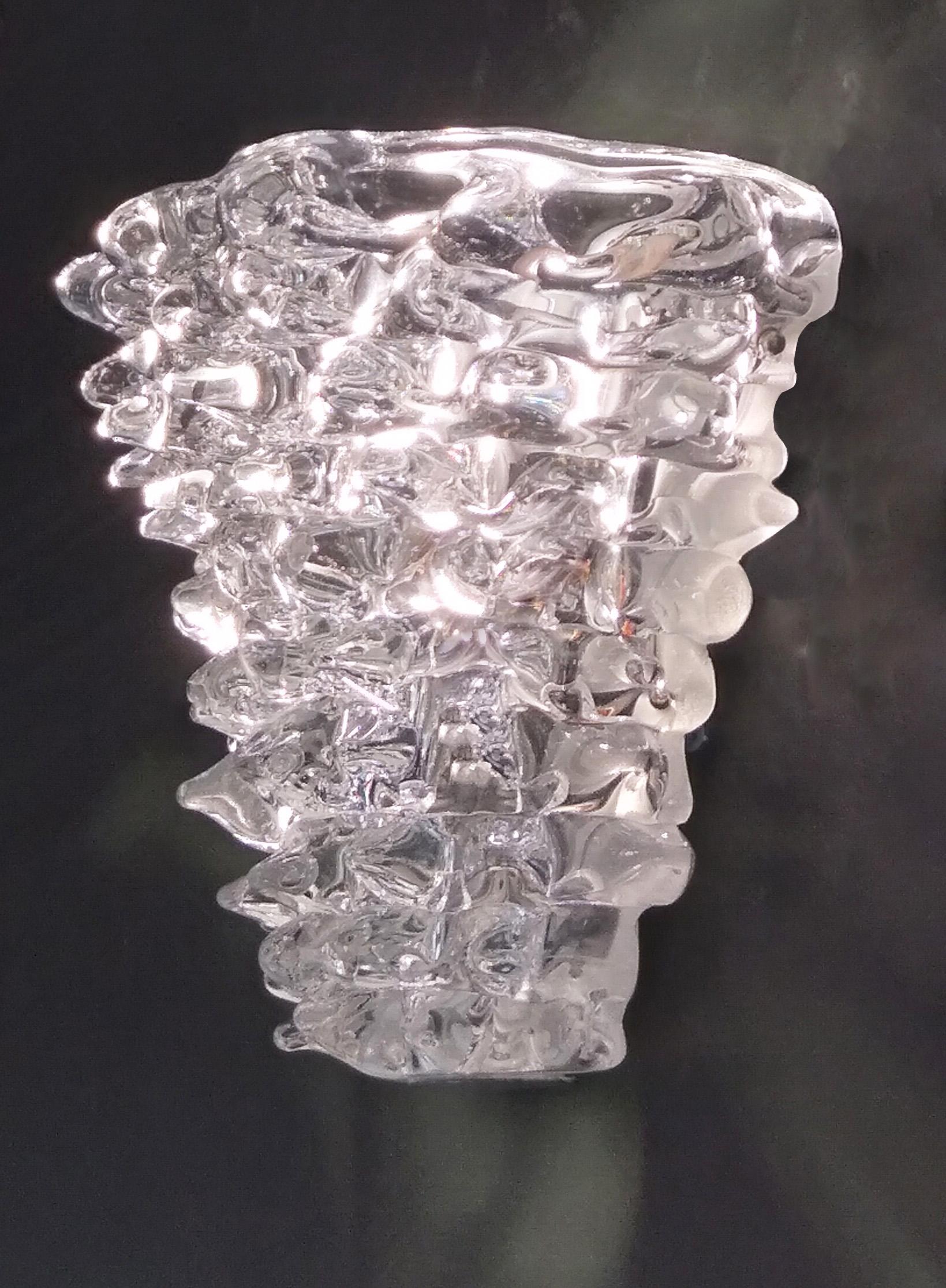 Italian Vintage Barovier Toso Crystal Textured Murano Glass Satin Silver Sconces For Sale 7
