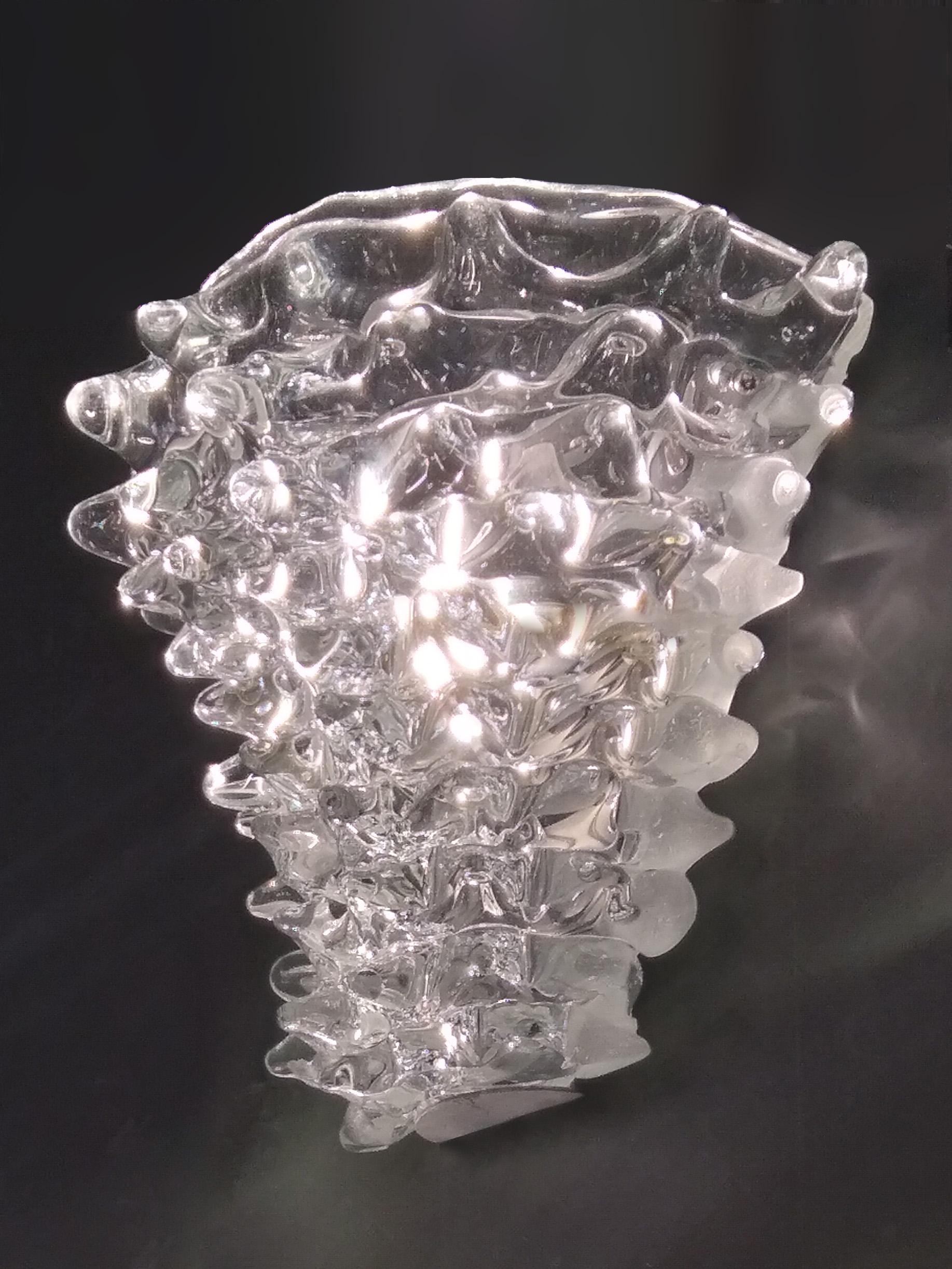 Italian Vintage Barovier Toso Crystal Textured Murano Glass Satin Silver Sconces For Sale 8