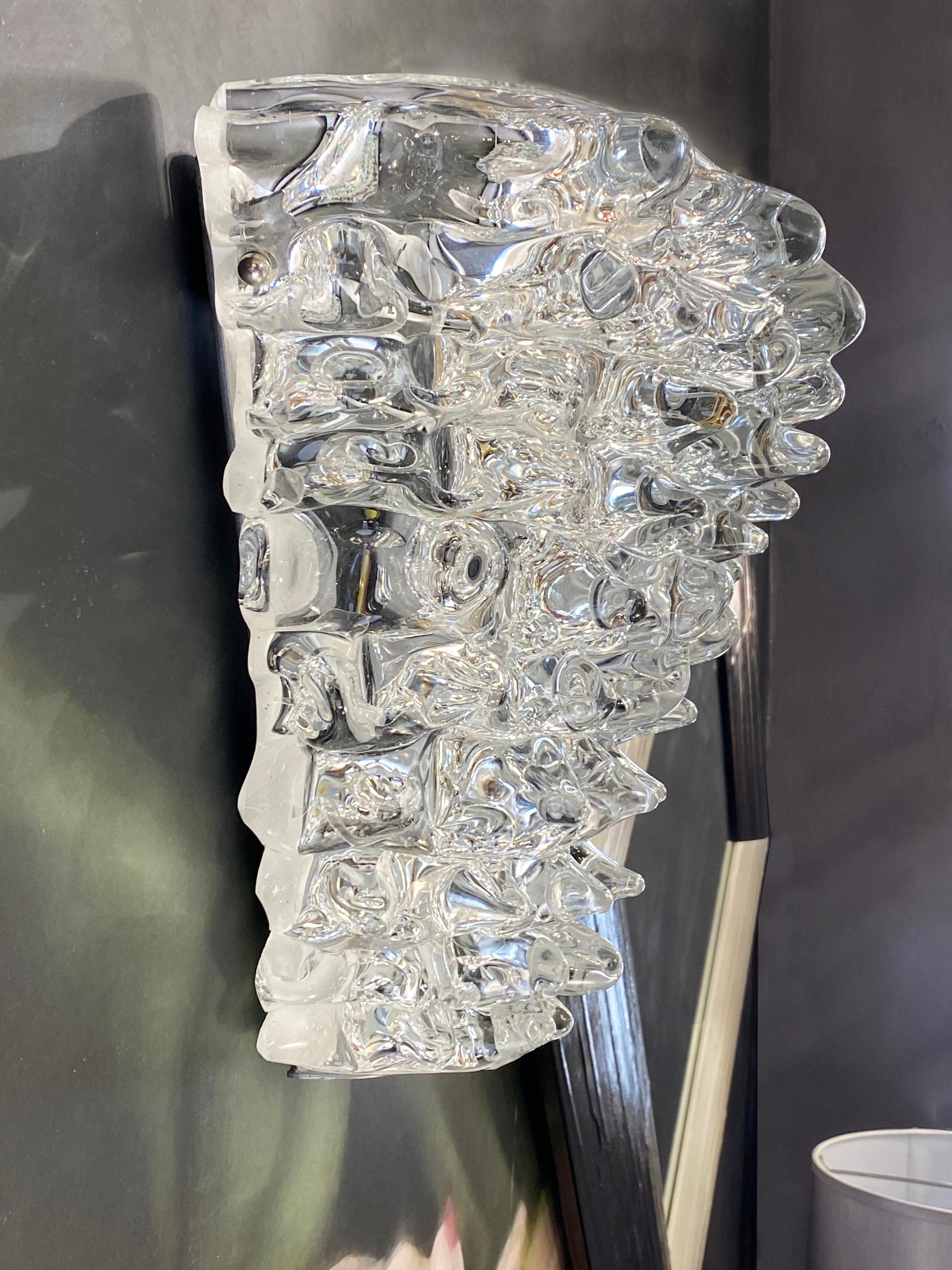 Italian Vintage Barovier Toso Crystal Textured Murano Glass Satin Silver Sconces For Sale 10