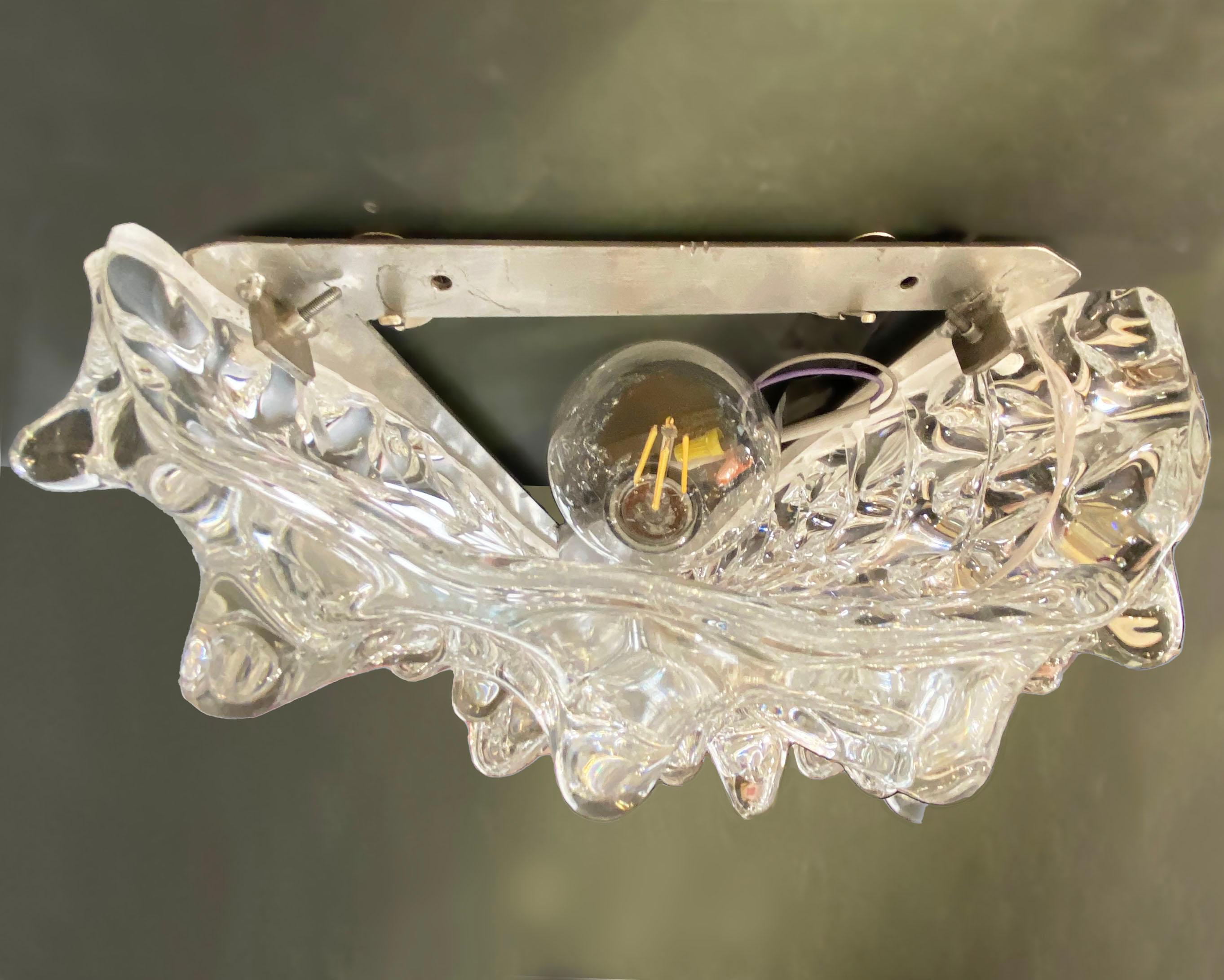 Italian Vintage Barovier Toso Crystal Textured Murano Glass Satin Silver Sconces For Sale 1