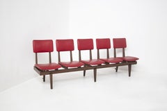 Italian Vintage Bench with Red Leather Seats, 5 Seats