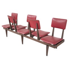 Italian Vintage Bench with Red Leather Seats, 5 Seats
