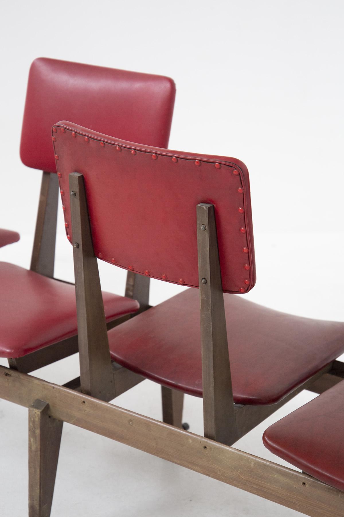Italian Vintage Bench with Red Leather Seats In Good Condition For Sale In Milano, IT