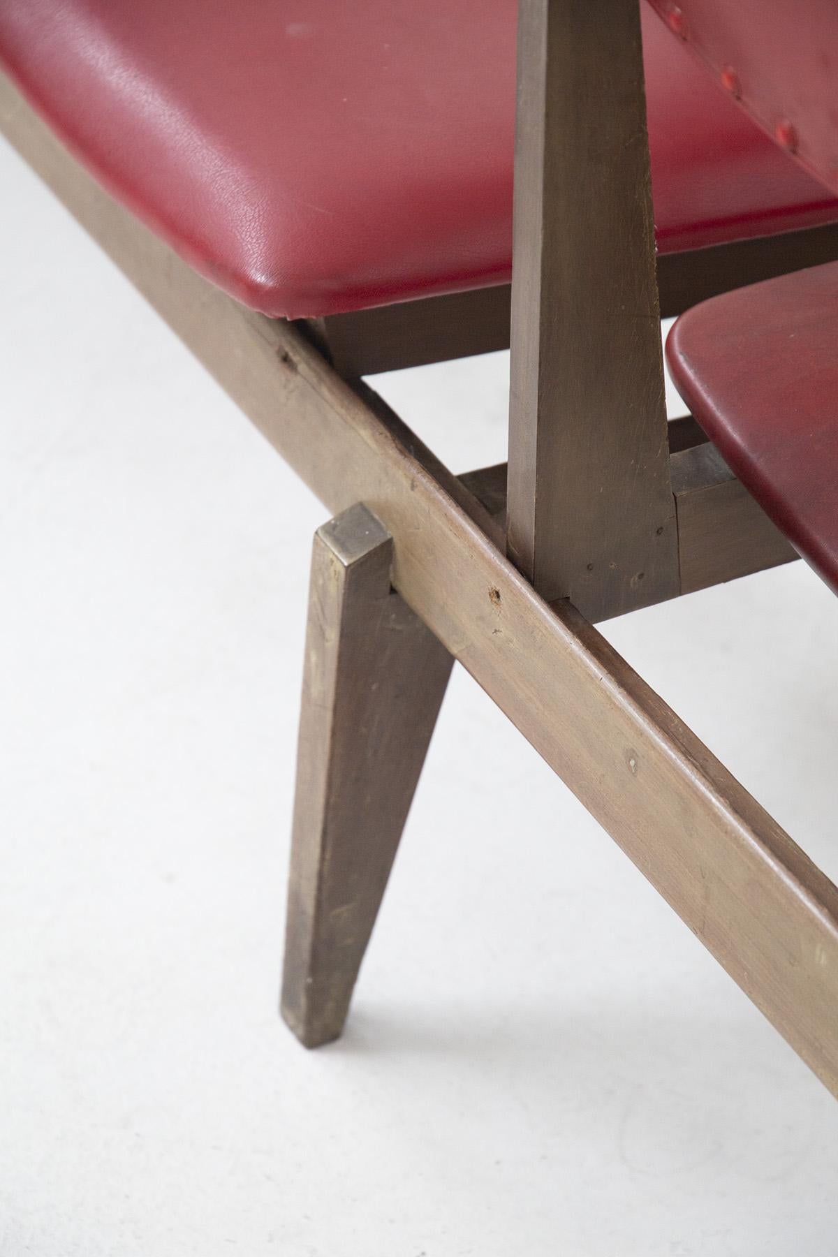 Cuir Banc italien vintage avec sièges en cuir rouge en vente