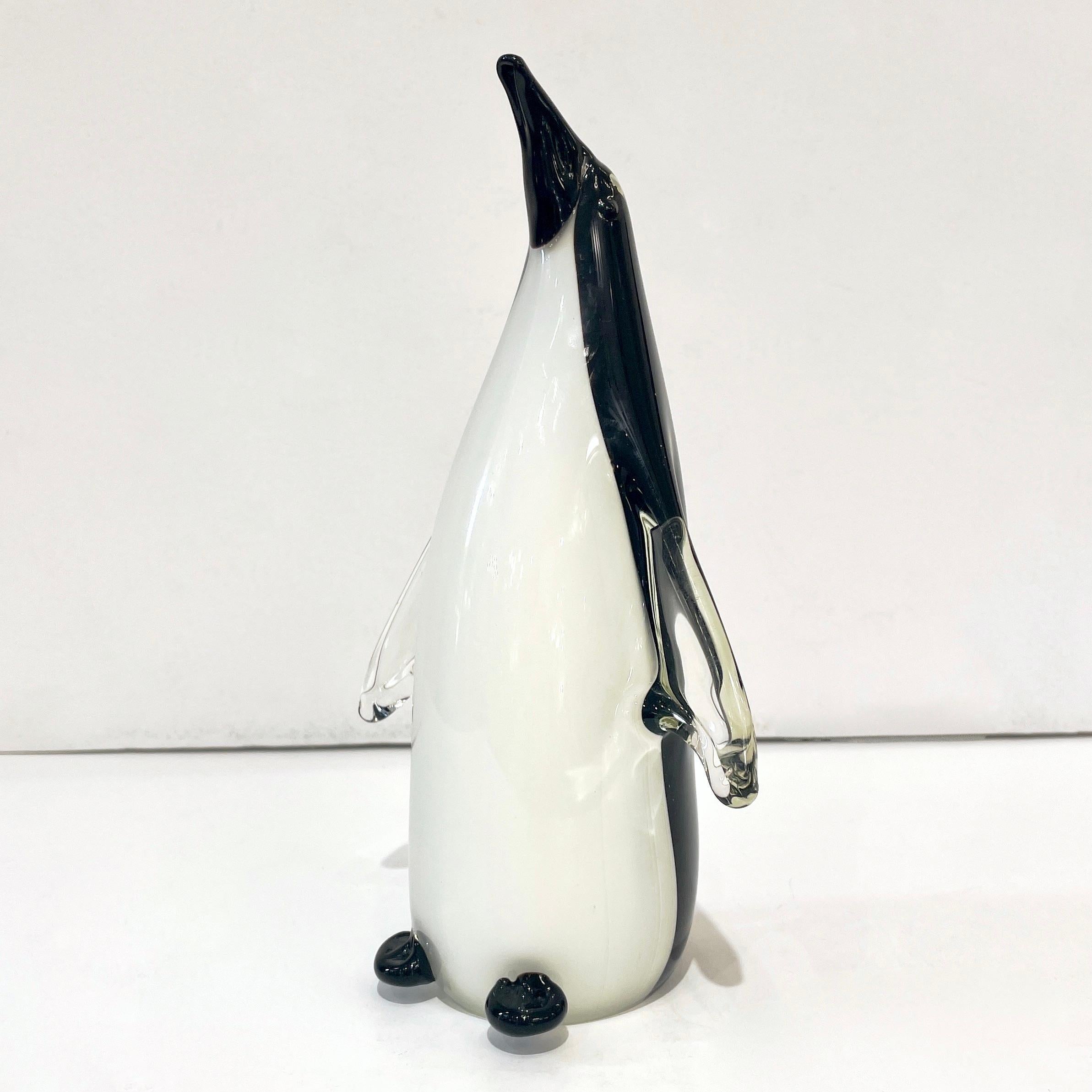 Blown Glass Italian Vintage Black and White Blown Solid Murano Glass Penguin Sculpture For Sale